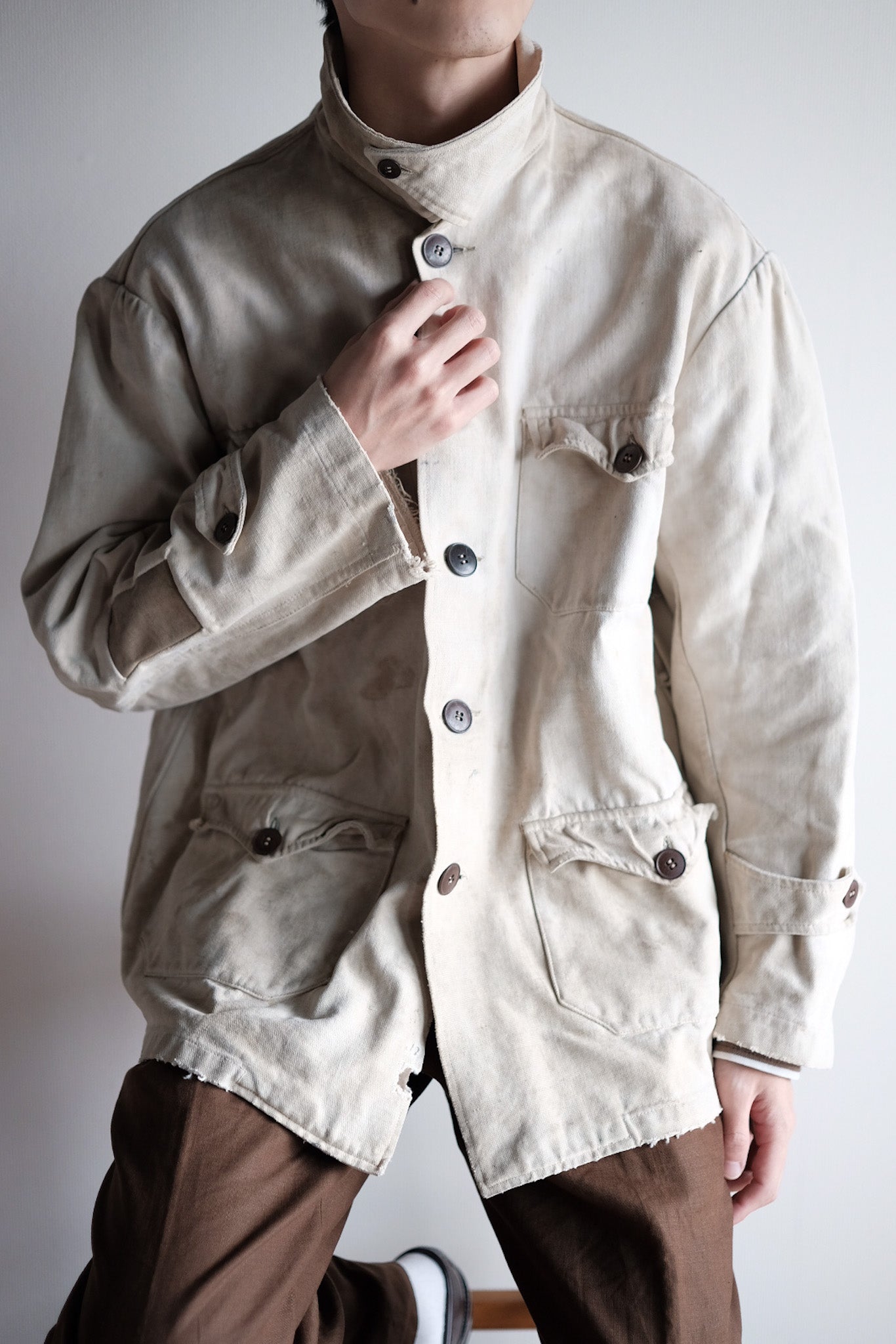 French vintage White work jacket - カバーオール