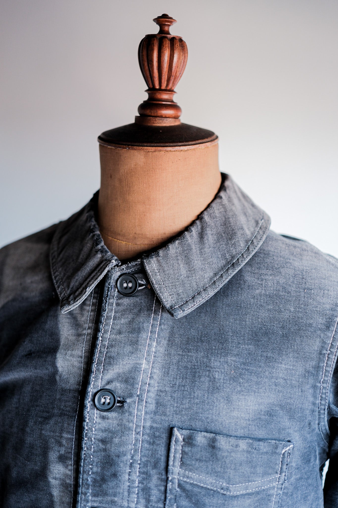 【~40's】French Vintage Black Moleskin Work Jacket "Boro" "Le Mont St. Michel"