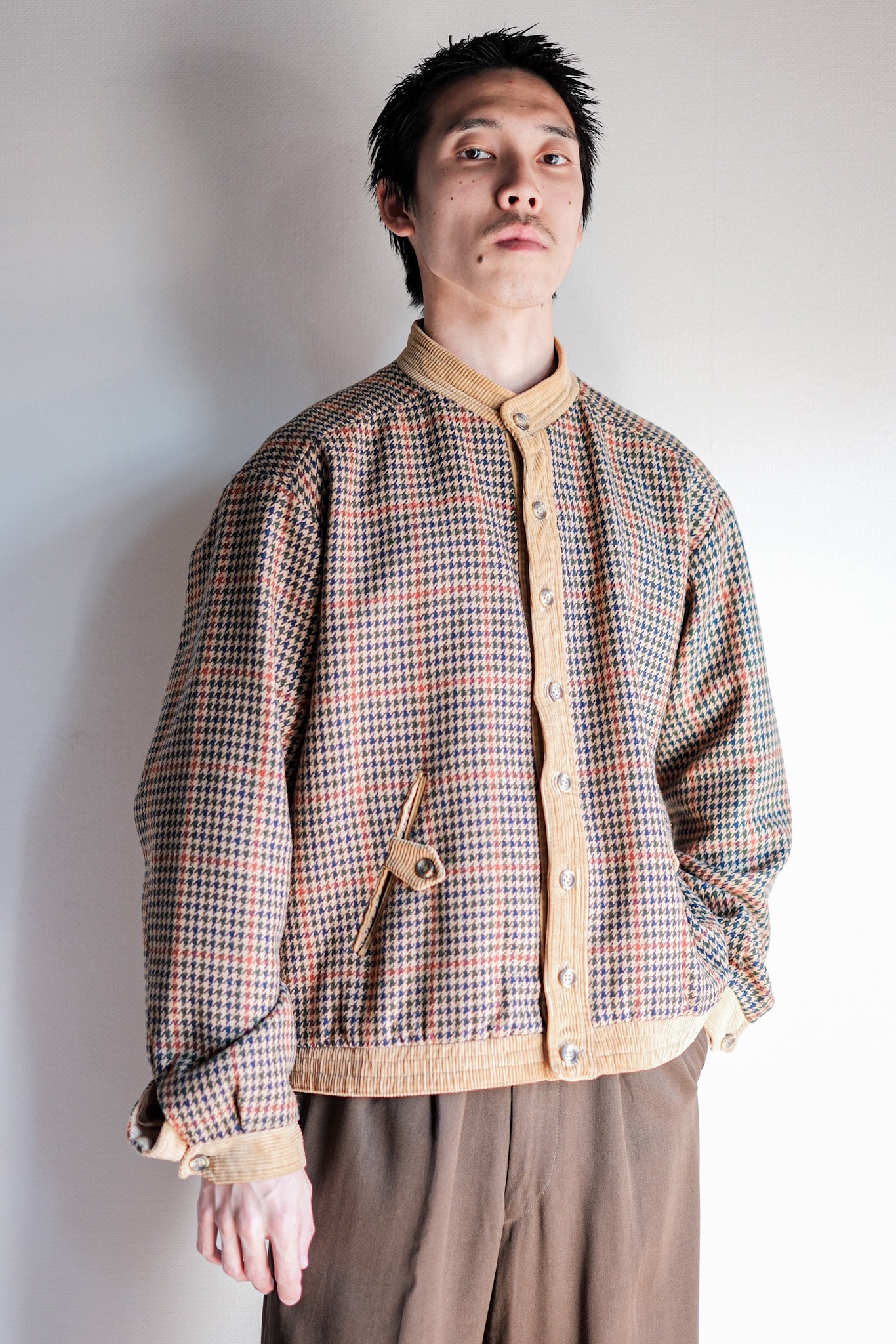 【~70's】British Vintage Houndstooth Wool Mix Jacket Size.38R "JAEGER"