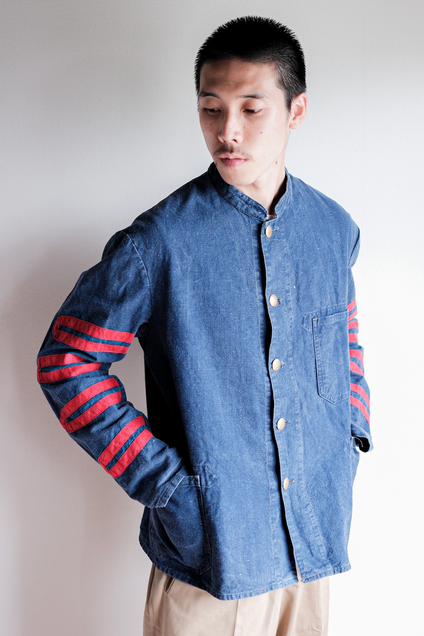【~40's】German Vintage Indigo Linen Firefighter Jacket