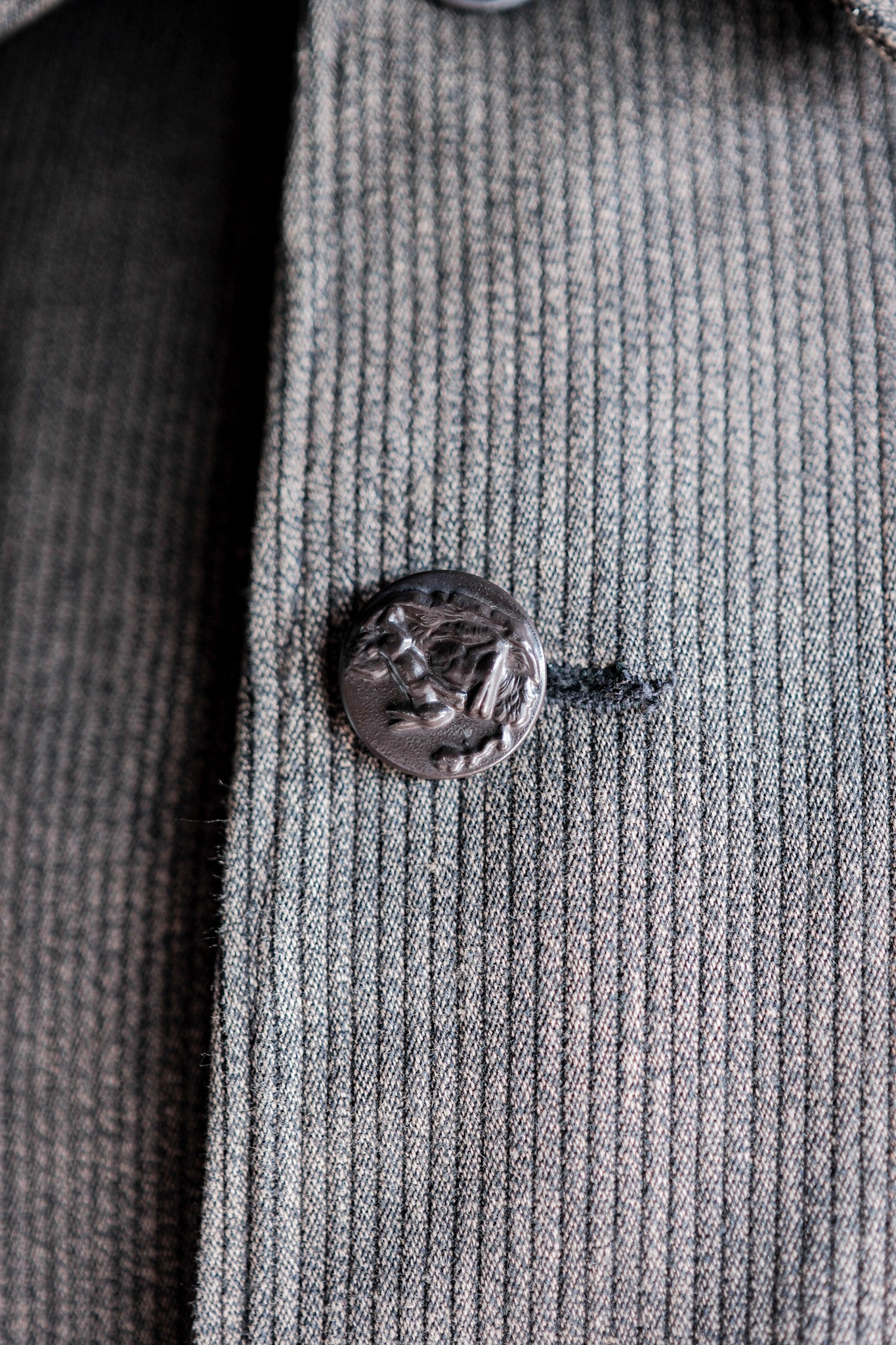 【~60's】French Vintage Brown Salt & Pepper Cotton Pique Hunting Jacket Size.56 "Le Mont St. Michel"