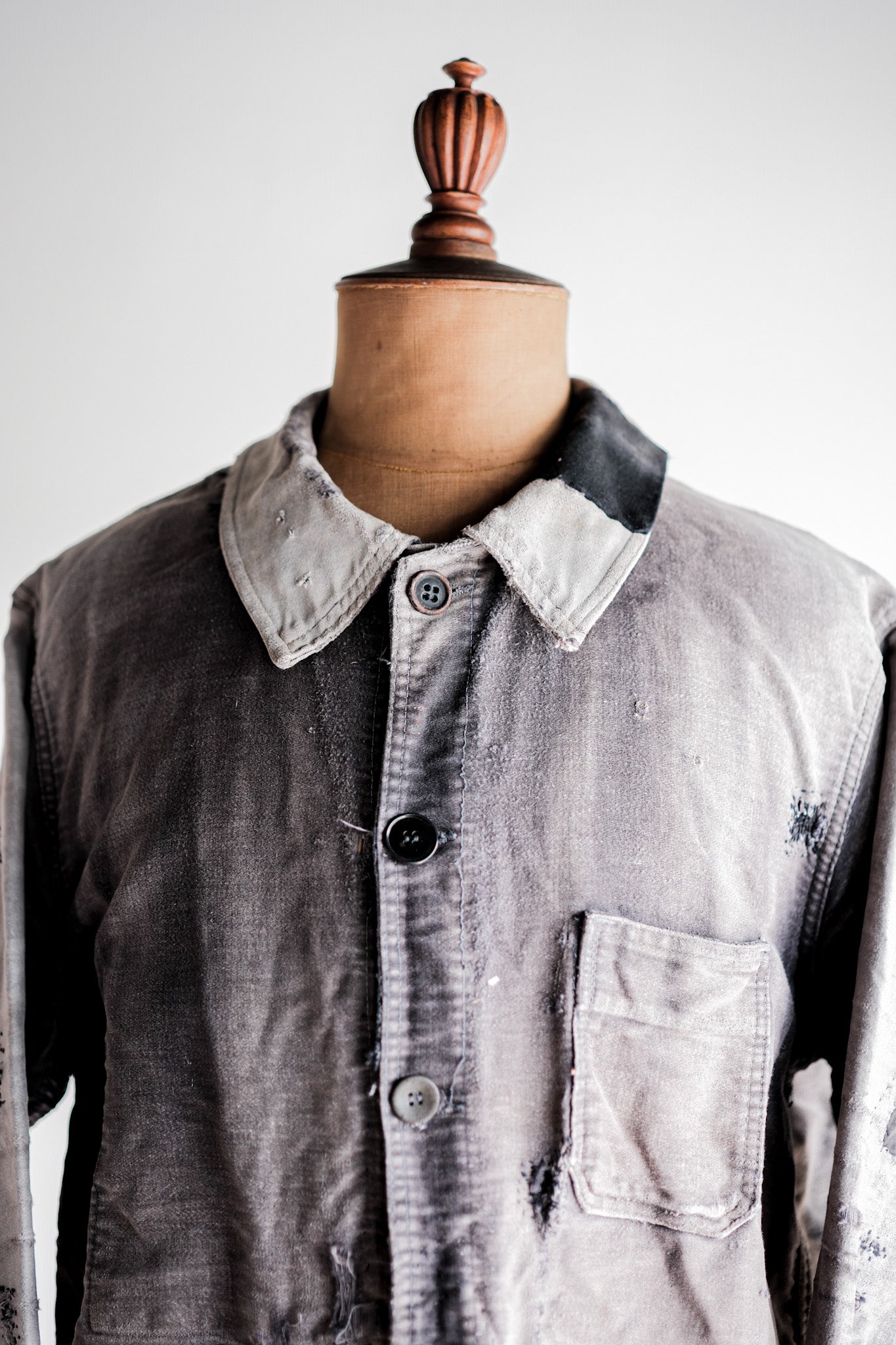 【~50's】French Vintage Black Moleskin Work Jacket "Patchwork"