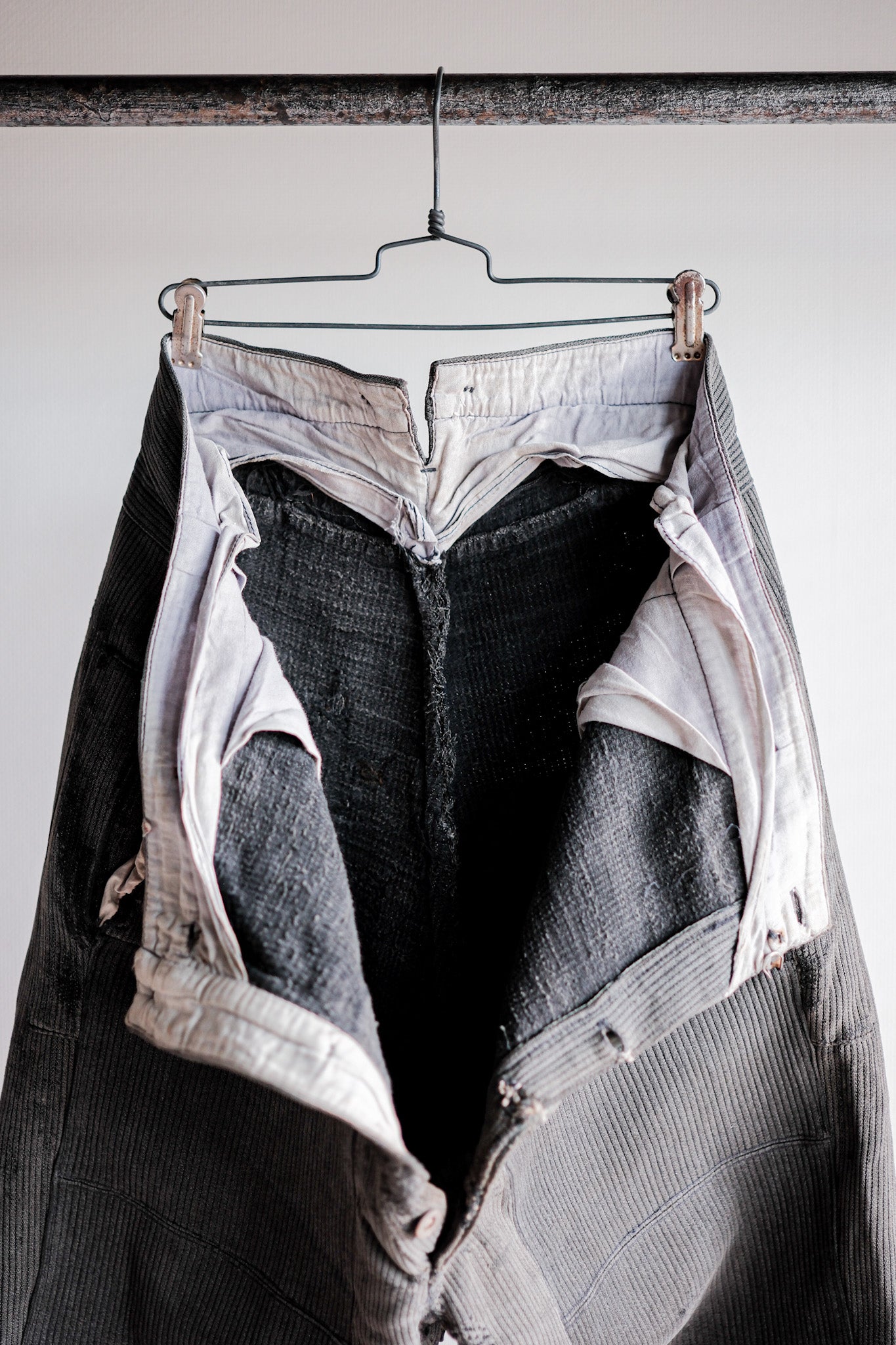 【~40's】French Vintage Gray Cotton Pique Work Pants "Patchwork"