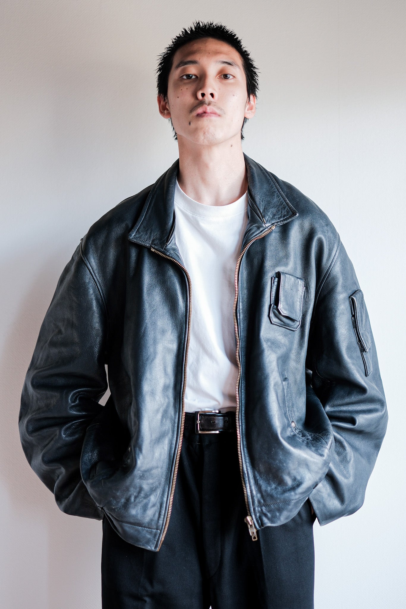 【~70's】French Air Force Pilot Leather Jacket Size.104L