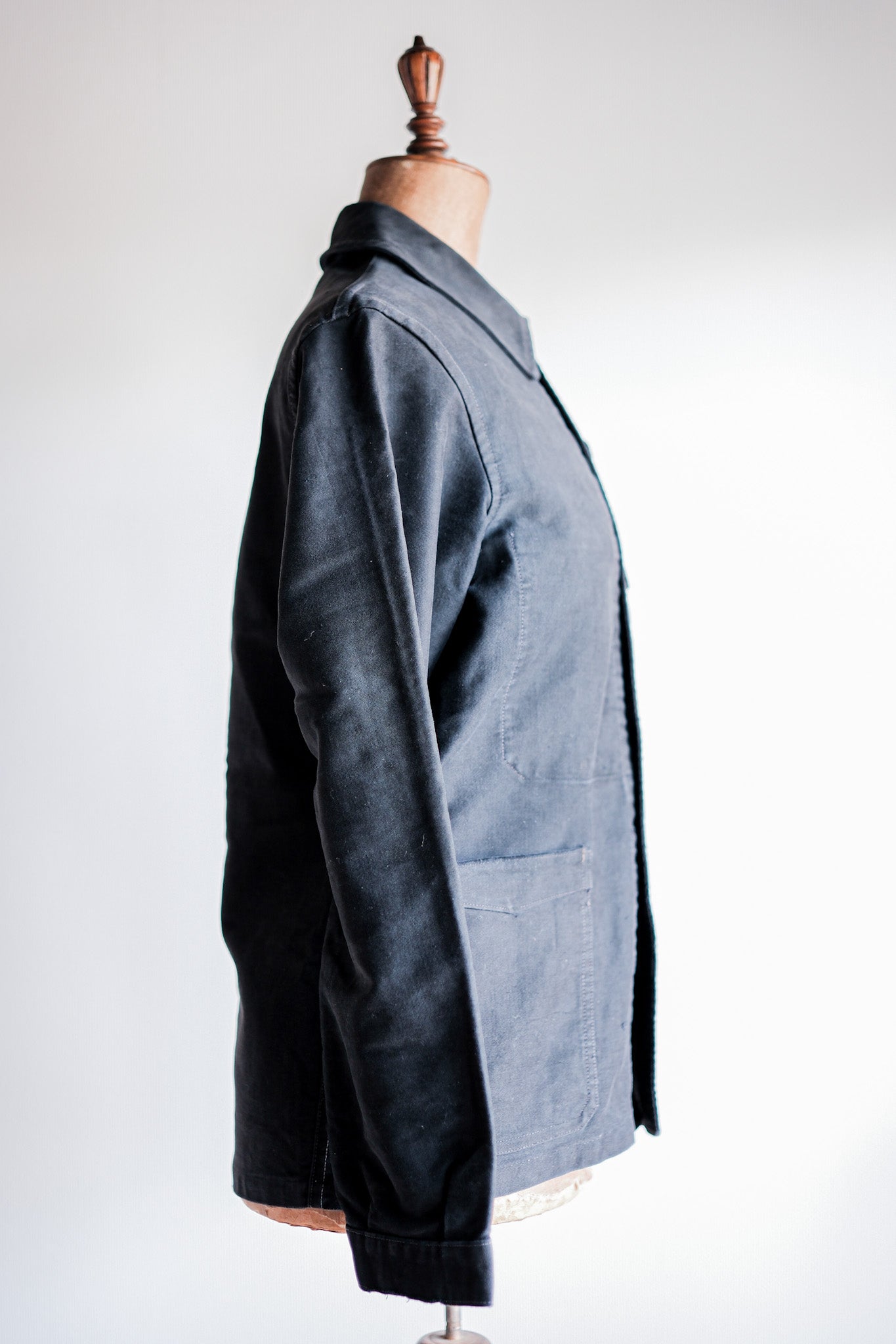 【~40's】French Vintage Black Moleskin Work Jacket "Unusual Pocket"