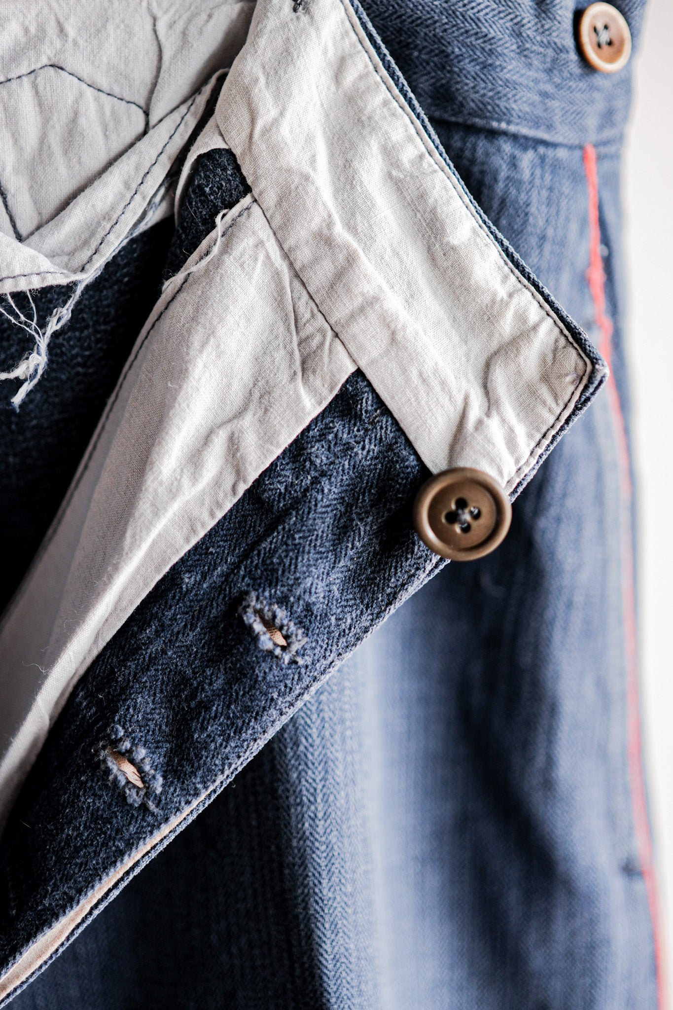 【Early 20th C】French Vintage Indigo HBT Linen Firefighter Trousers