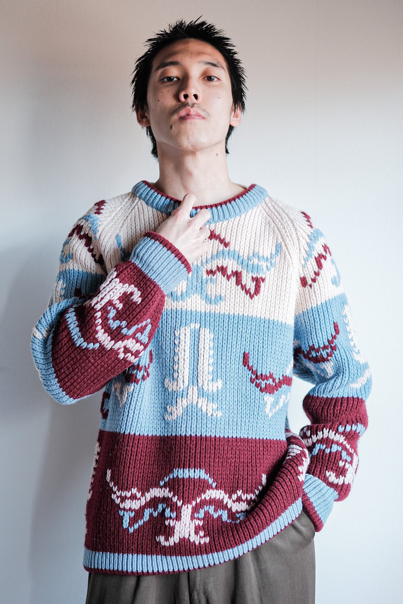 【~60's】British Vintage Fisherman Crew Neck Wool Jumper "Handmade"