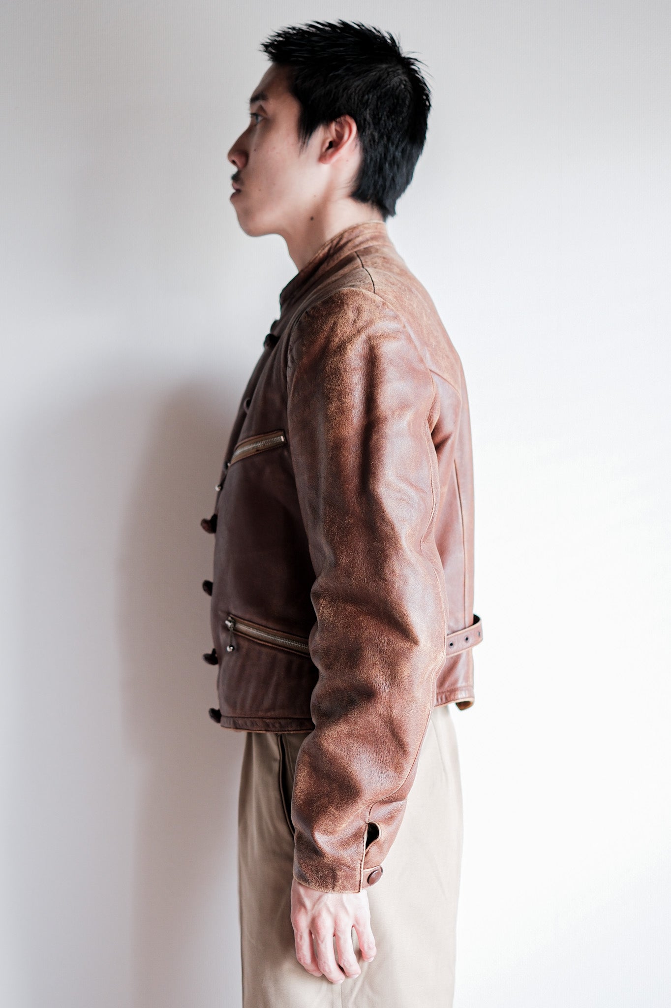 【~30's】German Vintage Double Breasted Motorcycle Leather Jacket