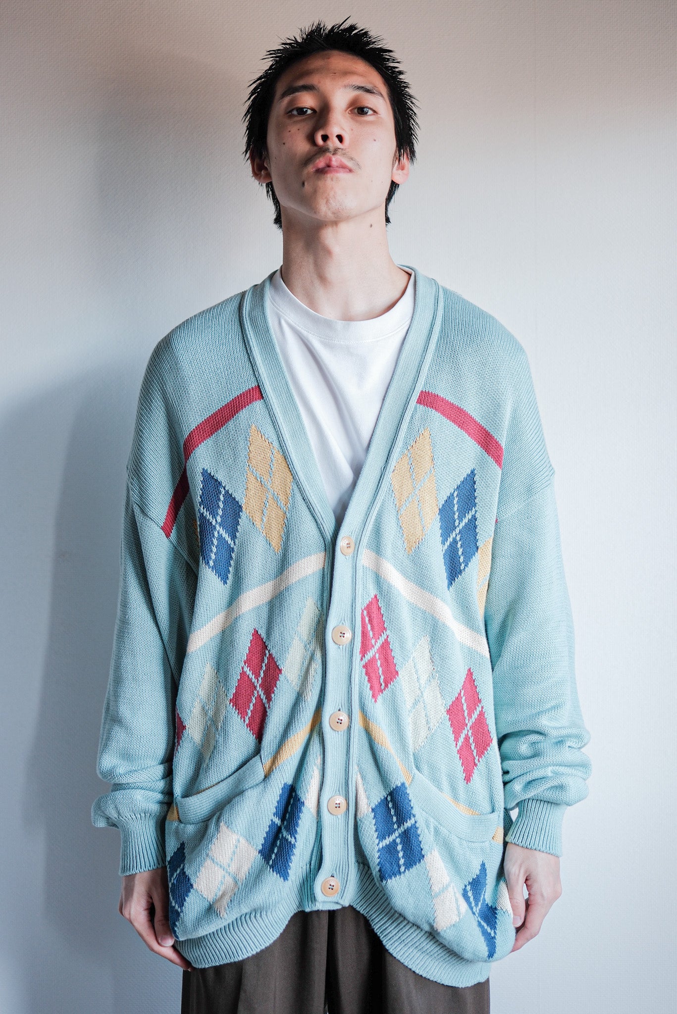 【~90's】Italian Vintage Cotton Argyle Cardigan