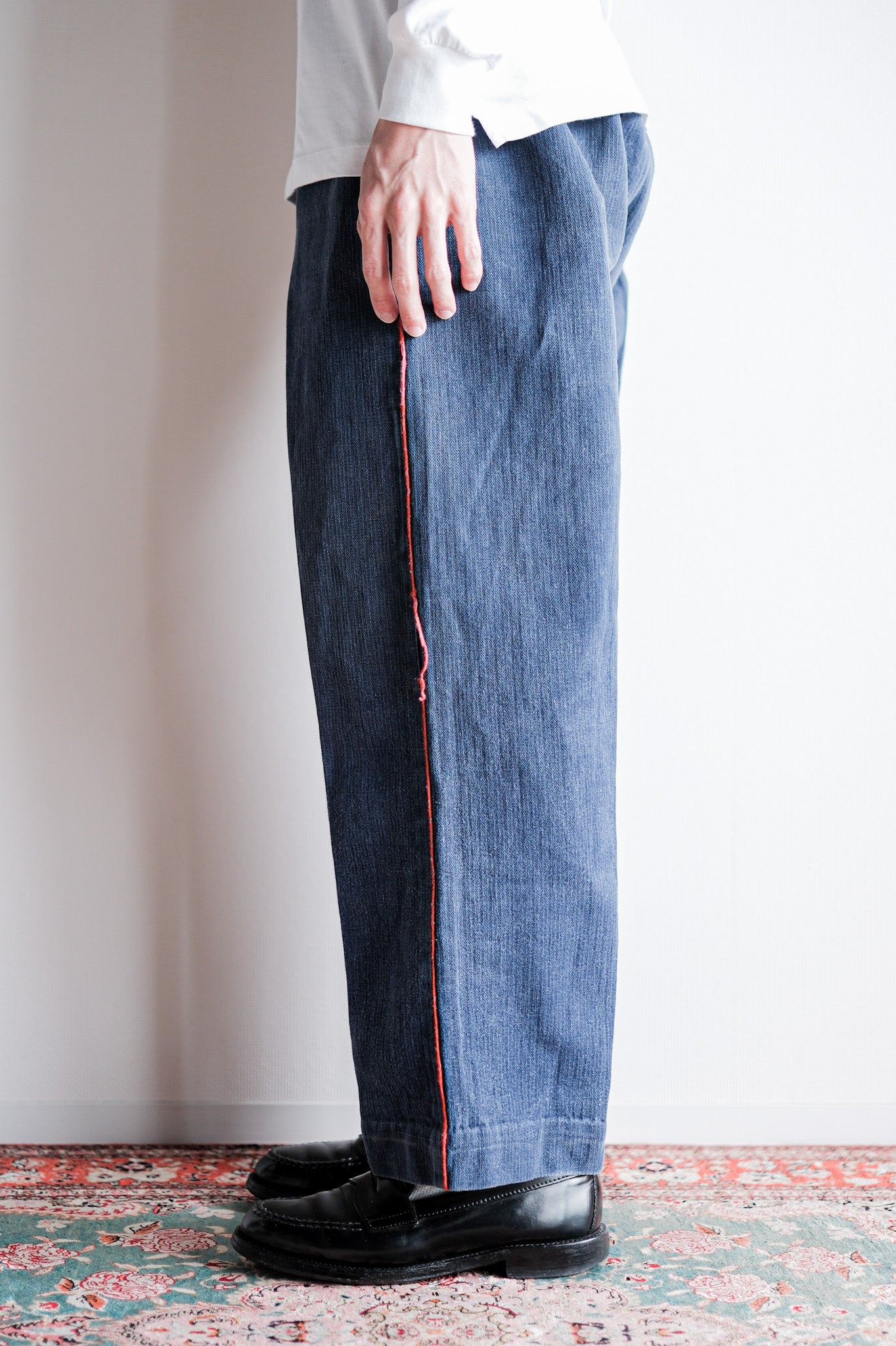 【Early 20th C】French Vintage Indigo HBT Linen Firefighter Trousers