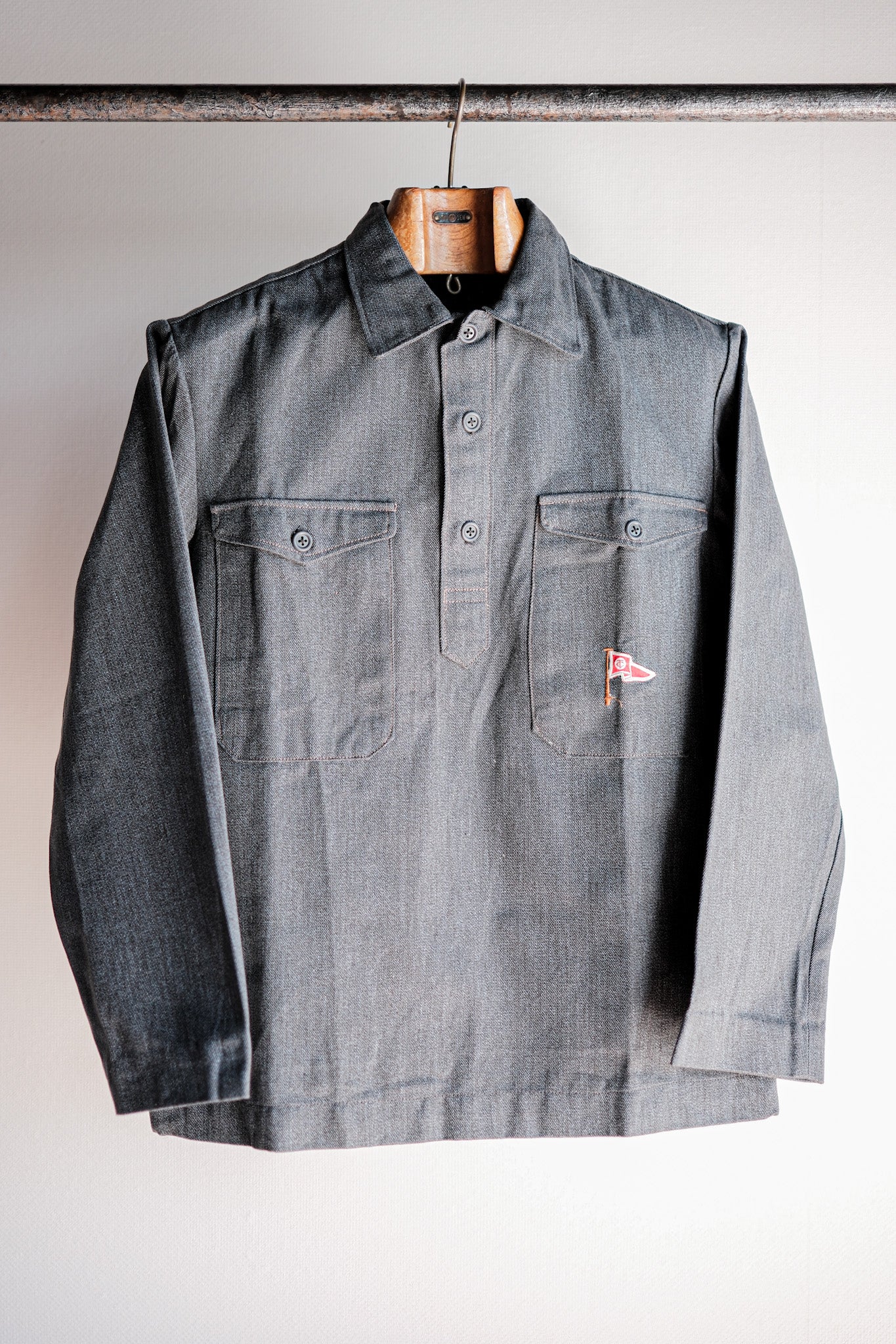 【~50's】Europe Vintage Salt & Pepper Cotton Smock "Dead Stock"