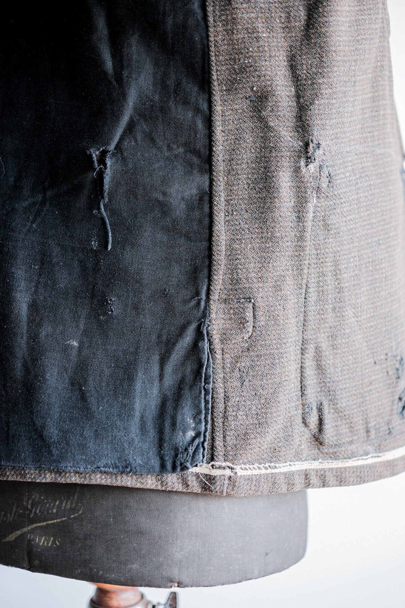 【~30's】French Vintage Brown Wool Hunting Jacket "Boro"