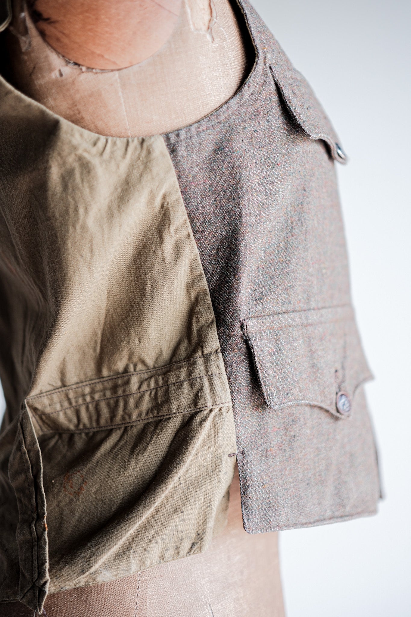 【~40's】French Vintage Brown Mix Wool Hunting Gilet