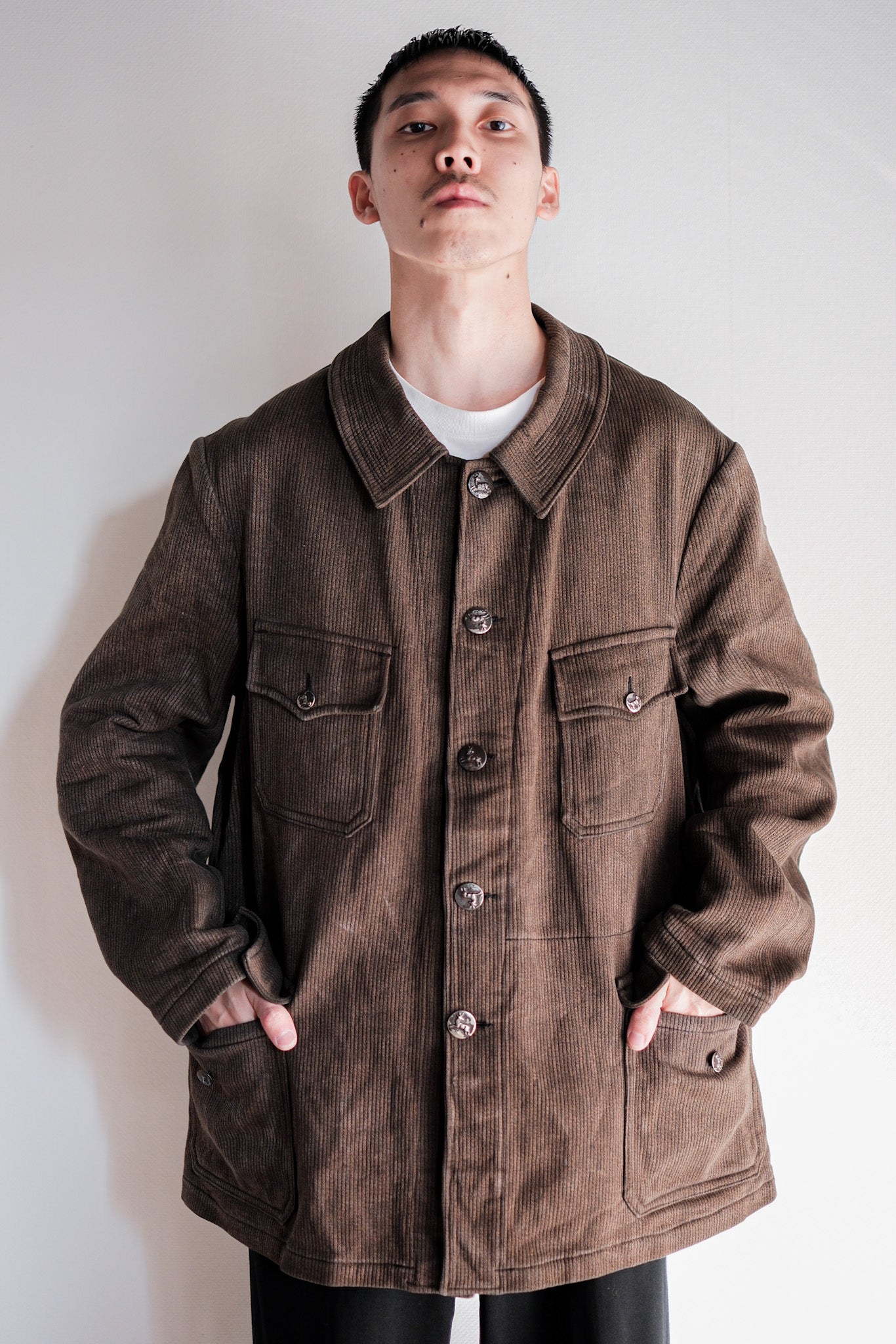 【~50's】French Vintage Brown Salt & Pepper Cotton Pique Hunting Jacket