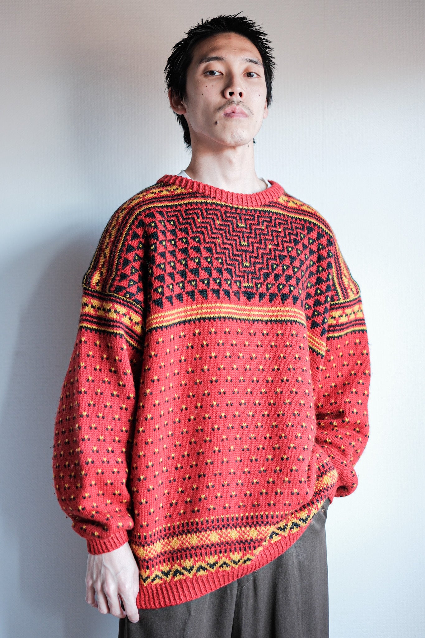 【~60's】British Vintage Fisherman Crew Neck Wool Jumper "Handmade"