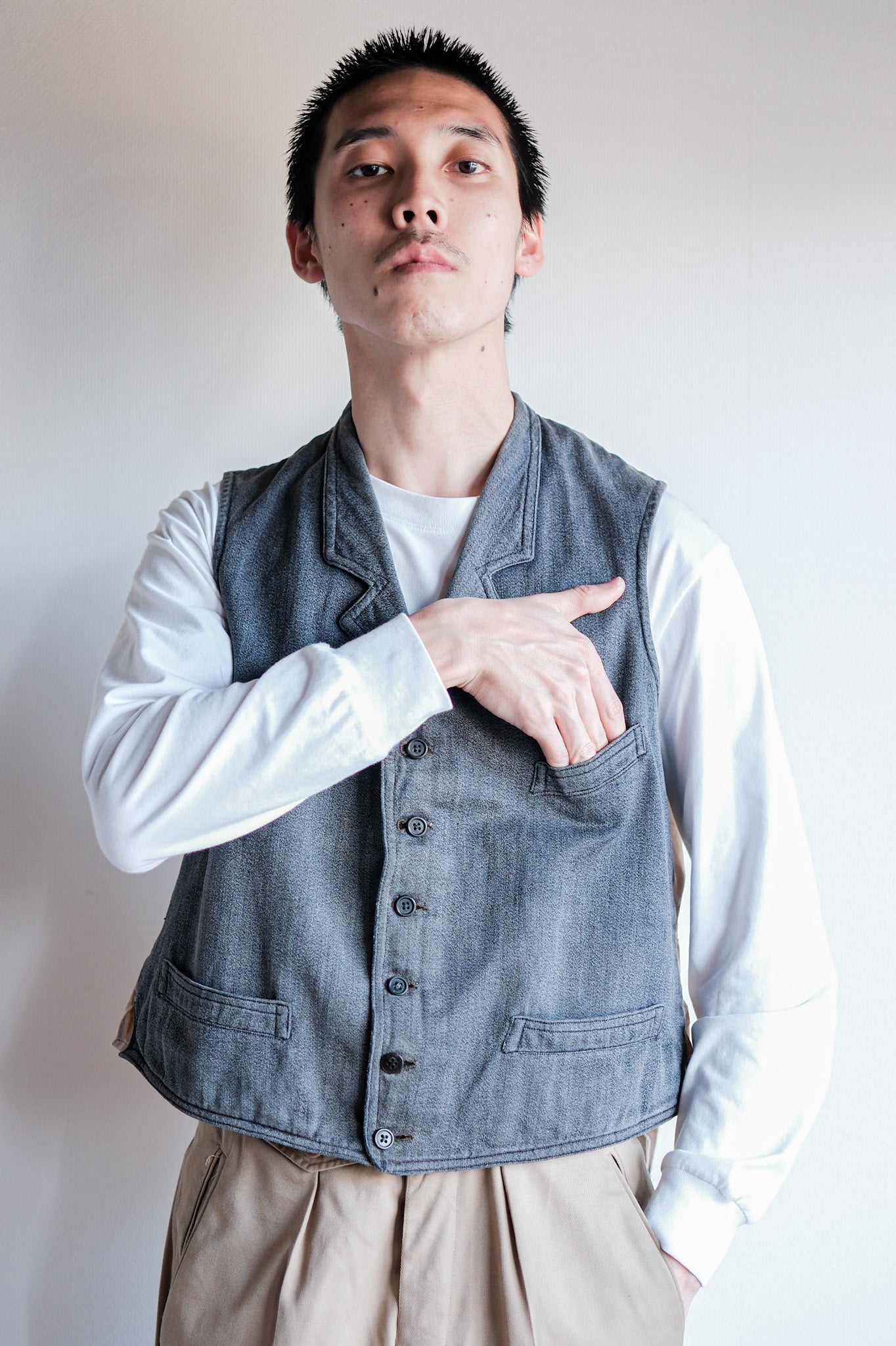 【~30's】French Vintage Salt & Pepper Cotton Work Gilet