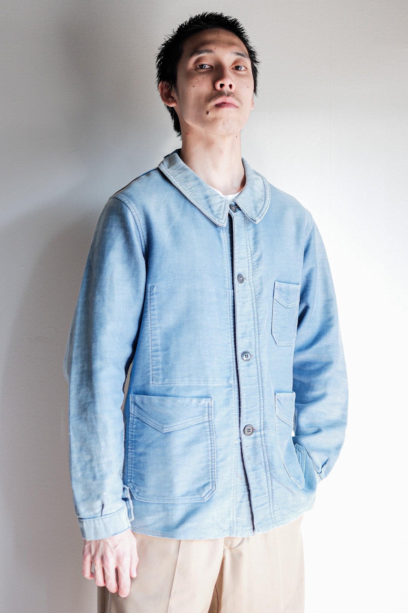【~40's】French Vintage Blue Moleskin Work Jacket "4 Buttons"