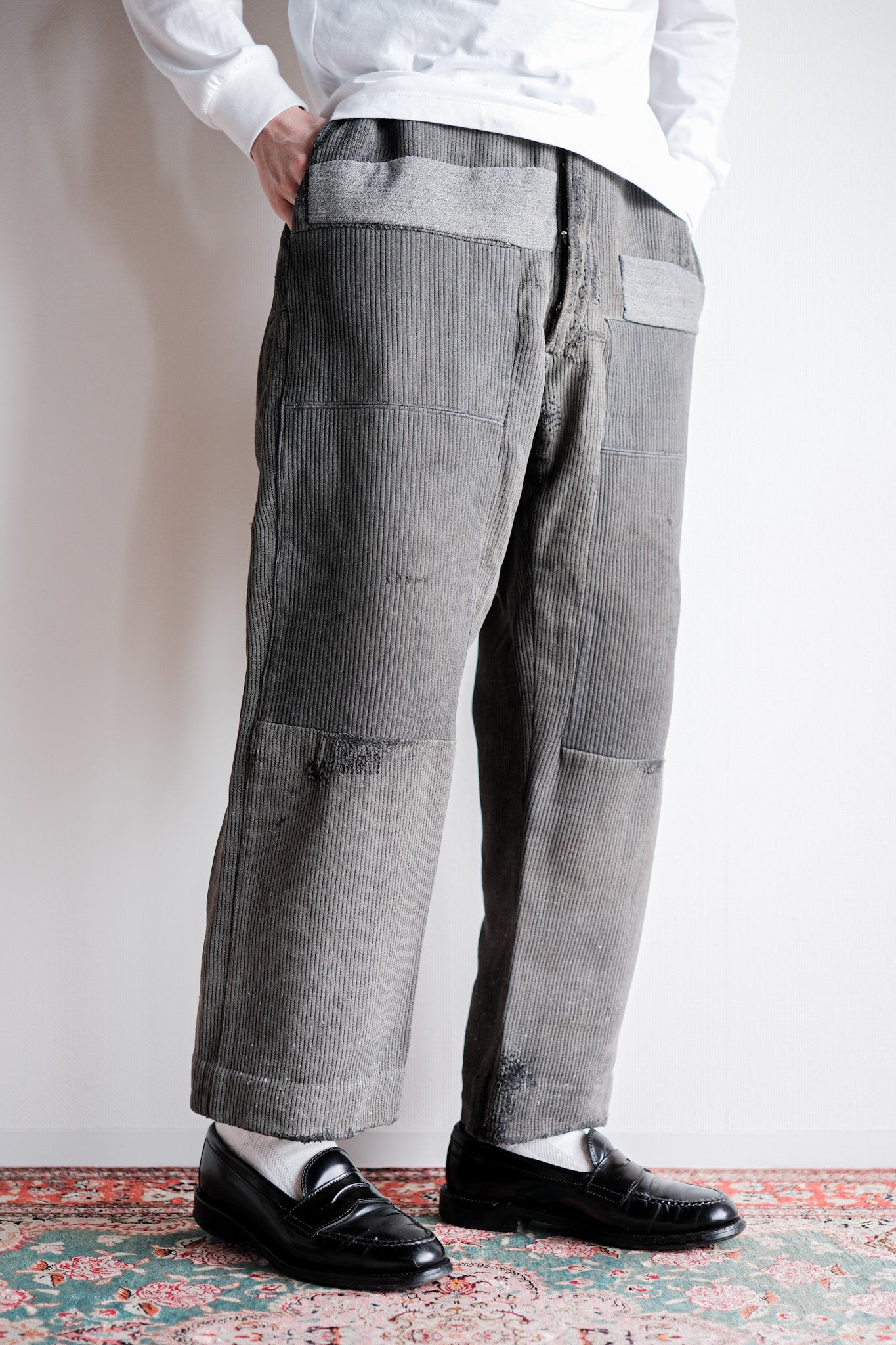 【~40's】French Vintage Gray Cotton Pique Work Pants "Patchwork"