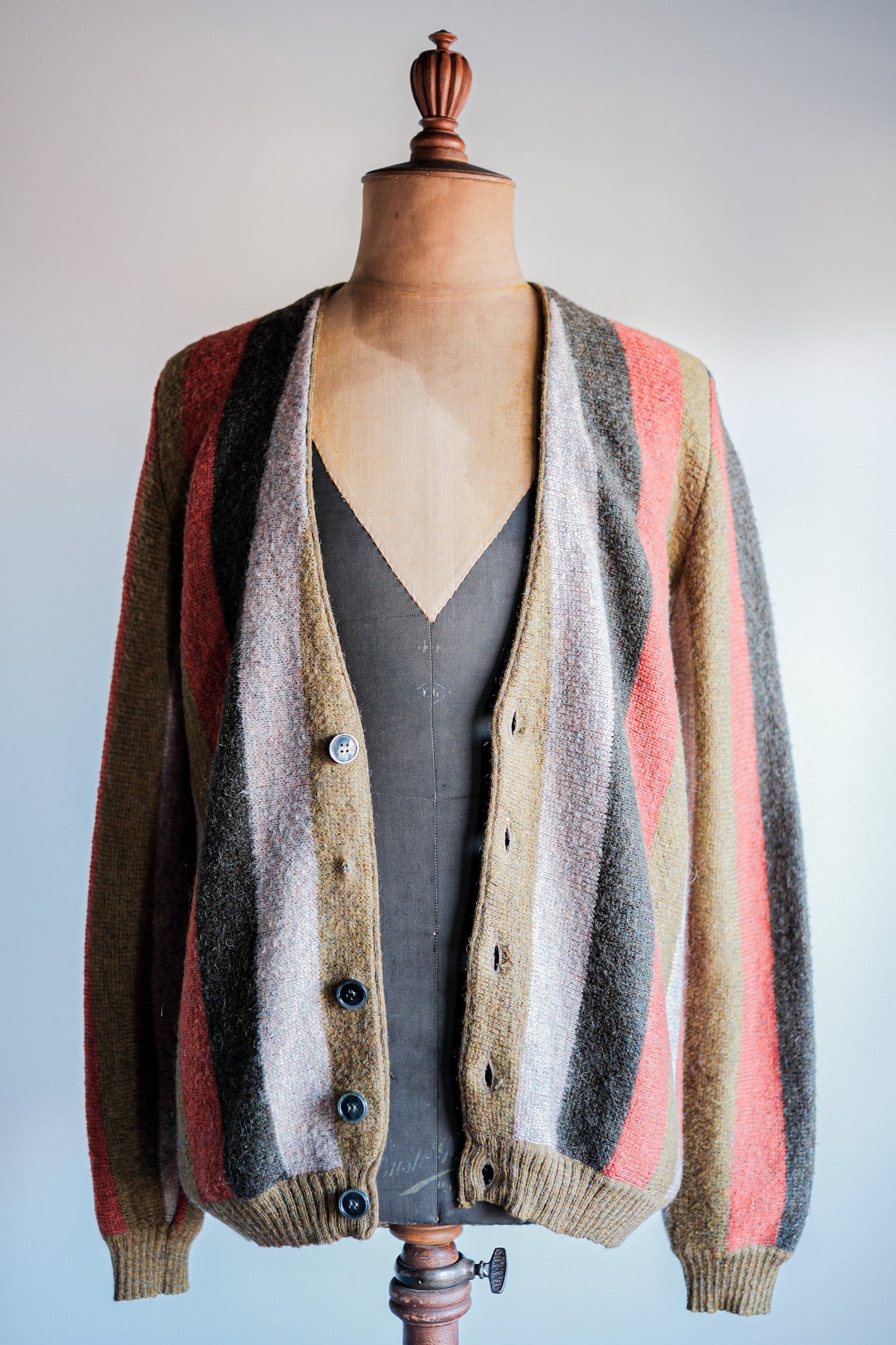 【~80's】Italian Vintage Wool Mix Multi Striped Cardigan