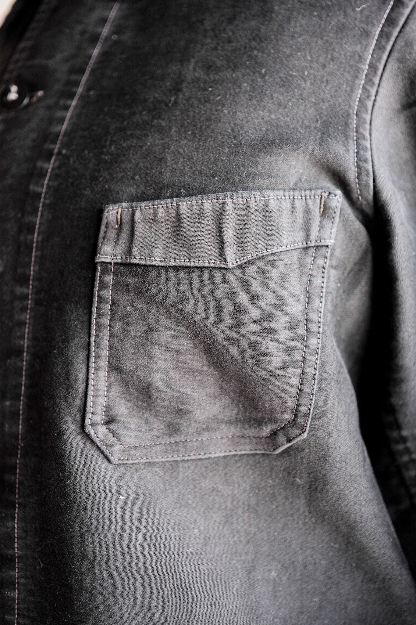 【~40's】French Vintage Black Moleskin Work Jacket "Unusual Pocket"