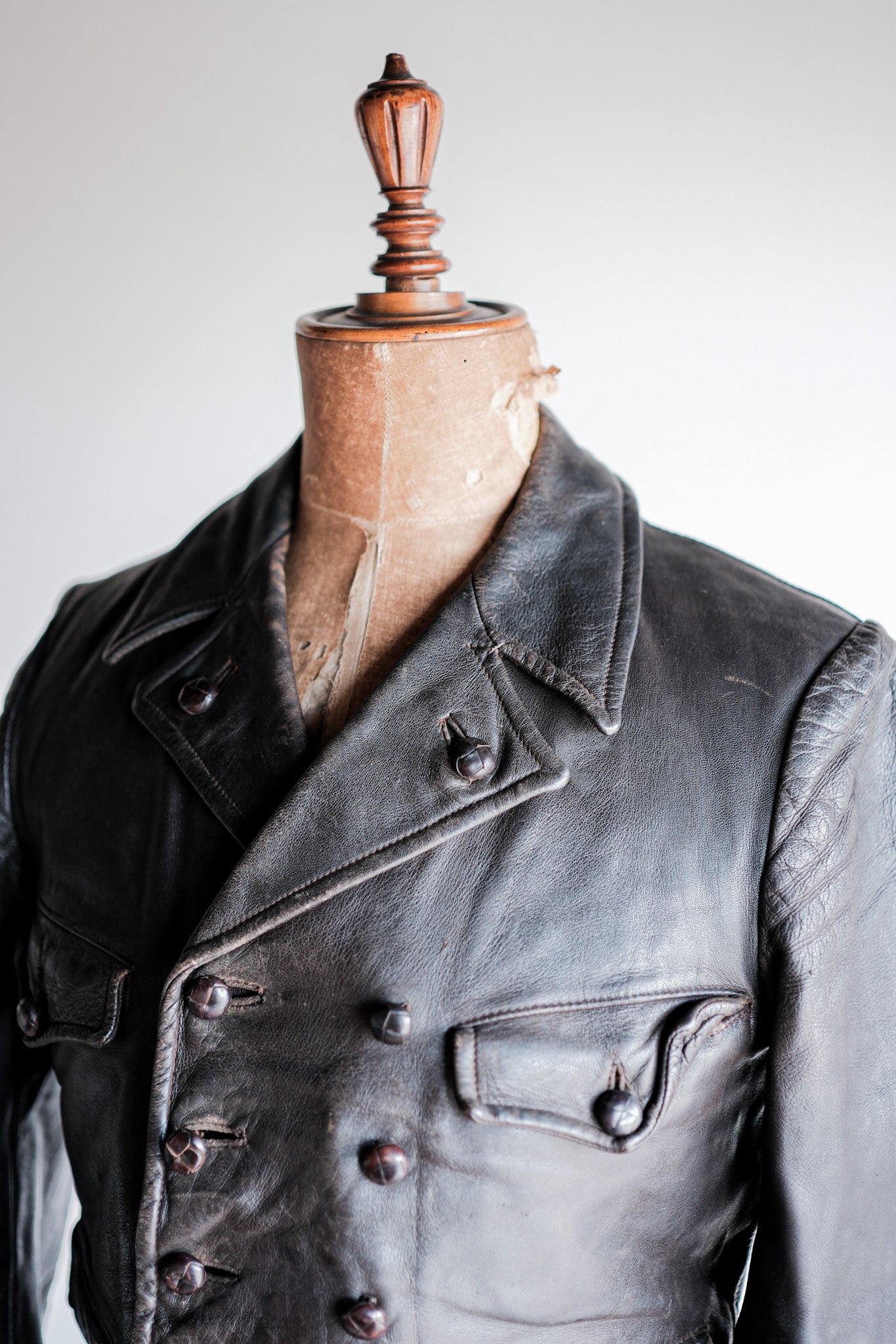 【~40's】German Vintage Double Breasted Motorcycle Leather Jacket