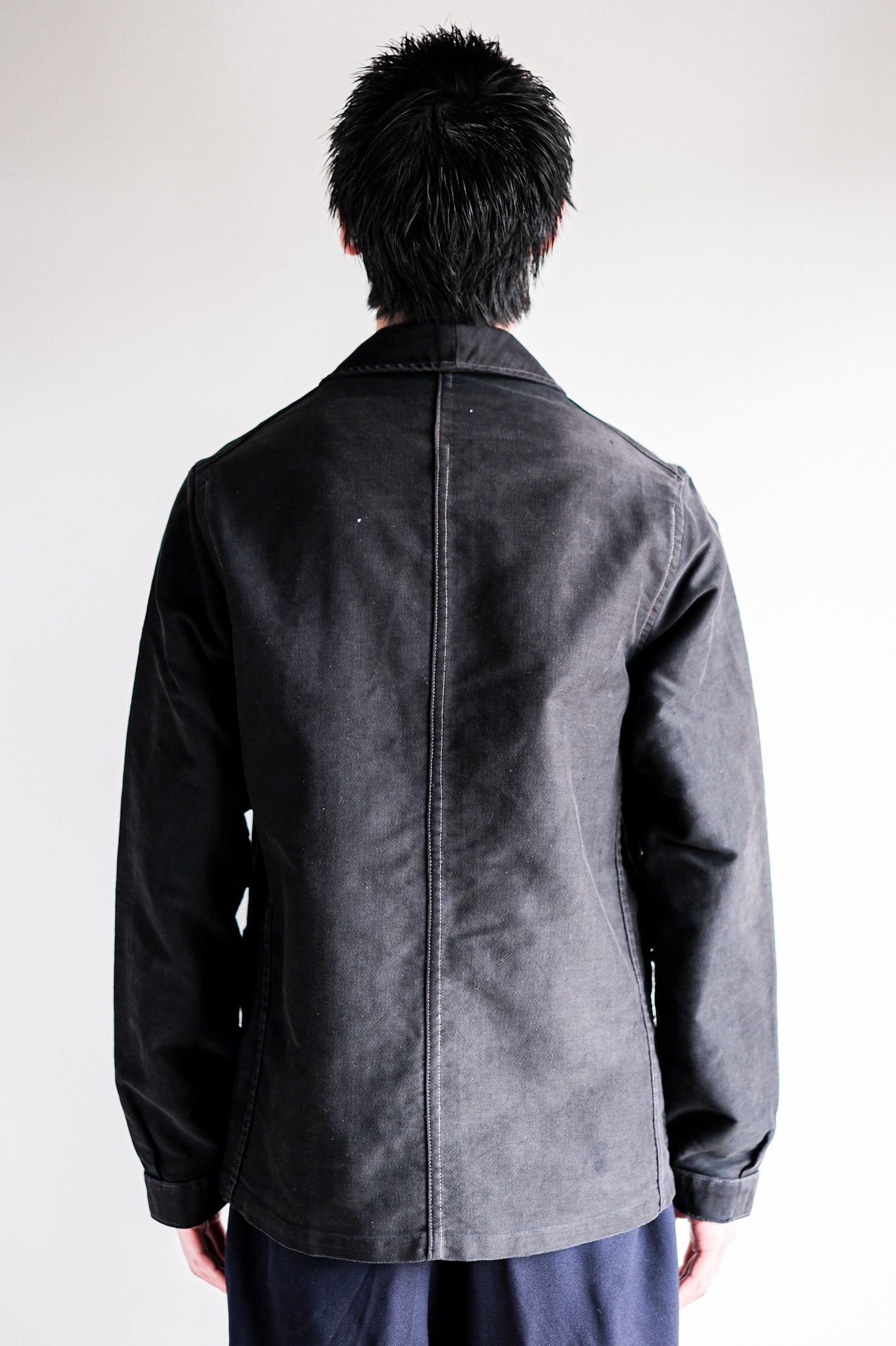 【~40's】French Vintage Black Moleskin Work Jacket "Unusual Pocket"