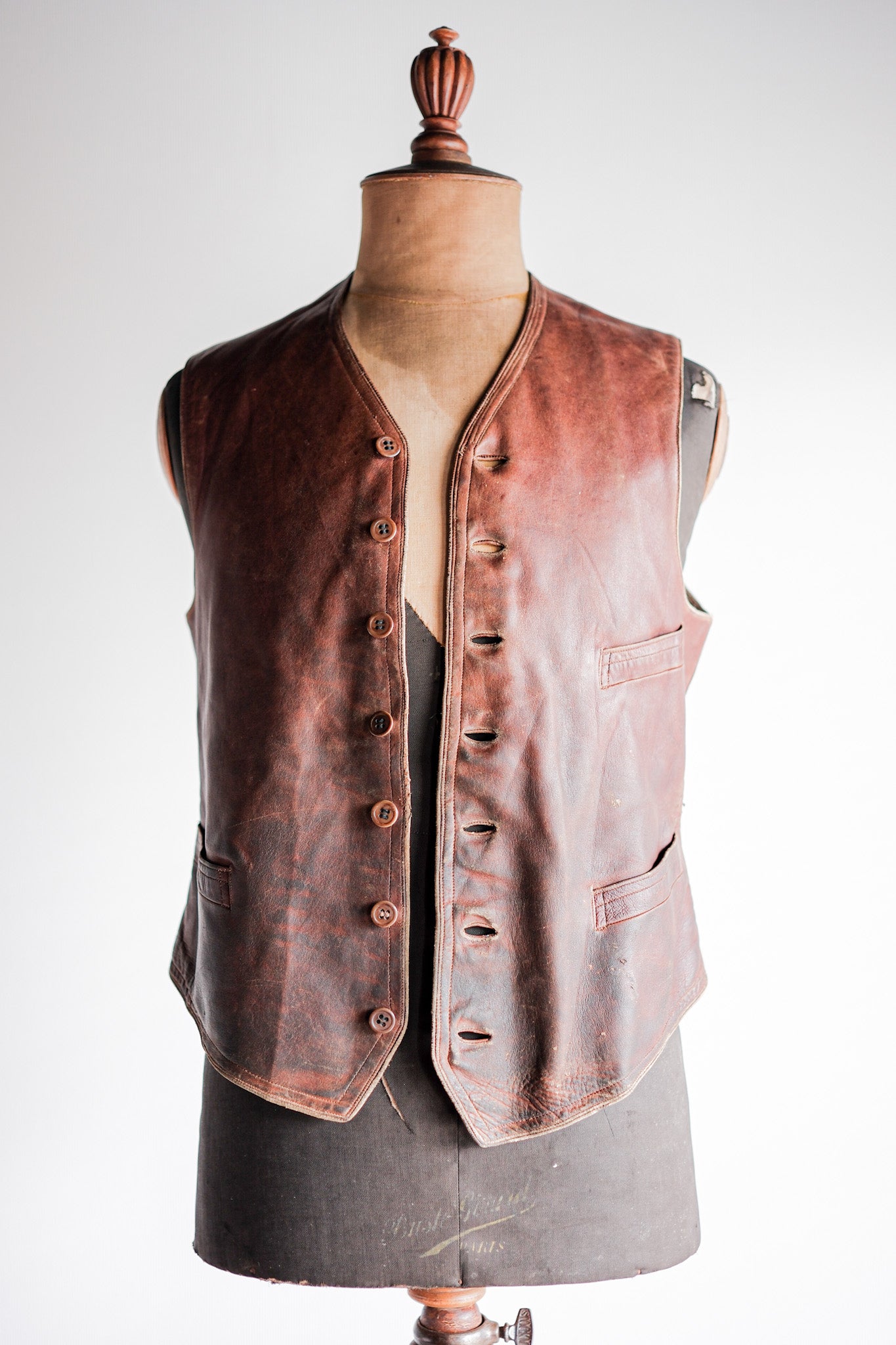 【~50's】French Vintage Brown Leather Work Gilet