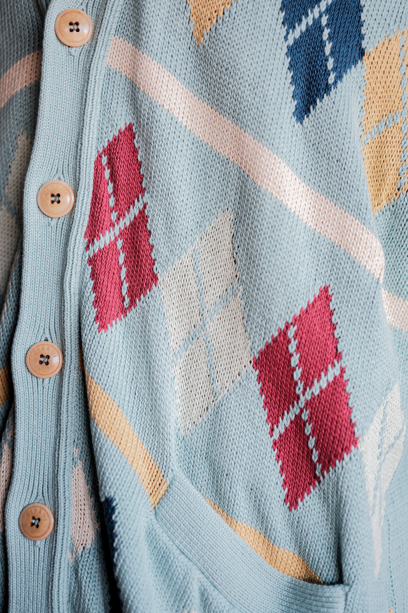 【~90's】Italian Vintage Cotton Argyle Cardigan