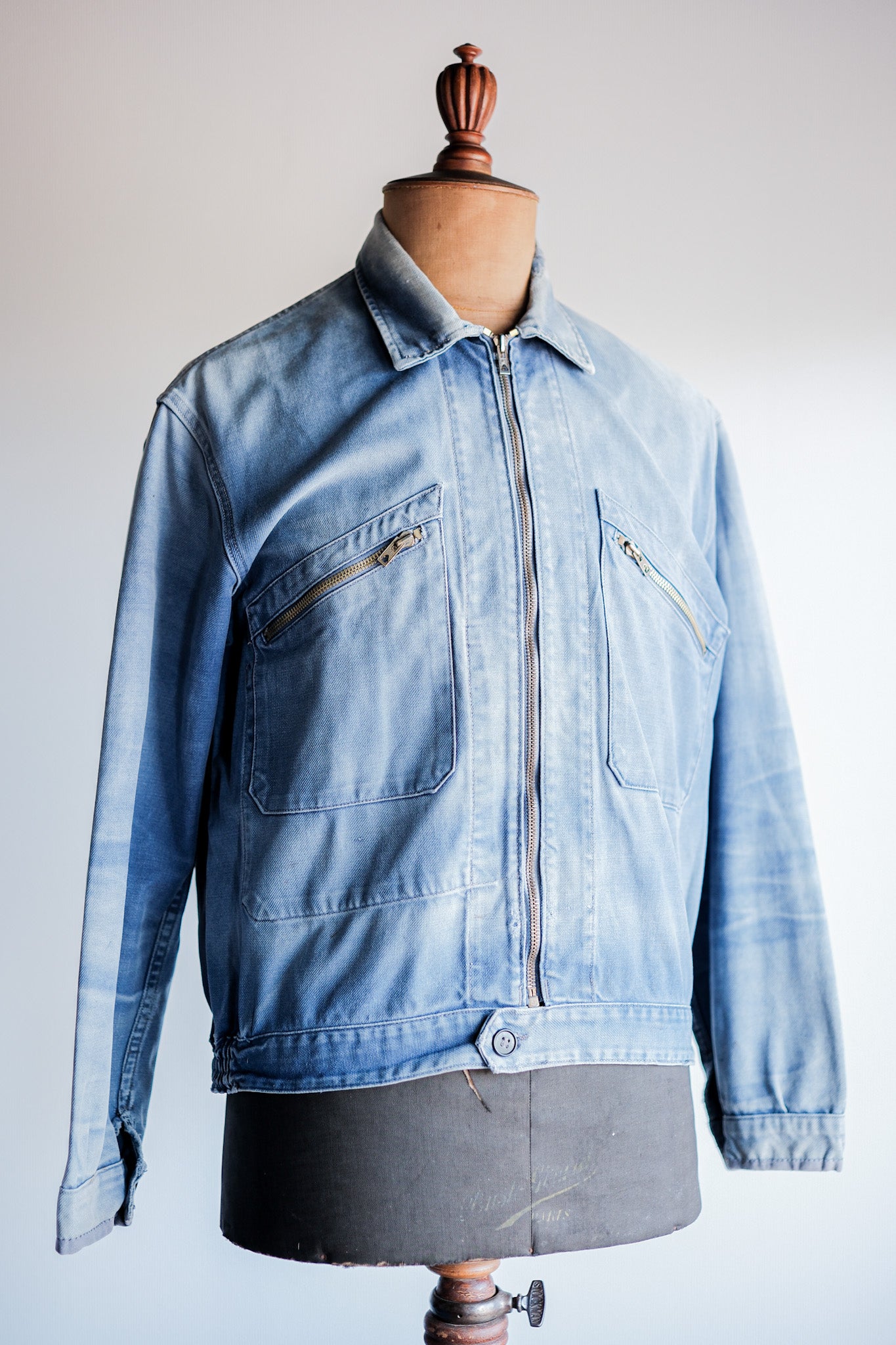 【~50’s】French Vintage Blue Cotton Twill Cyclist Jacket "Adolphe Lafont"