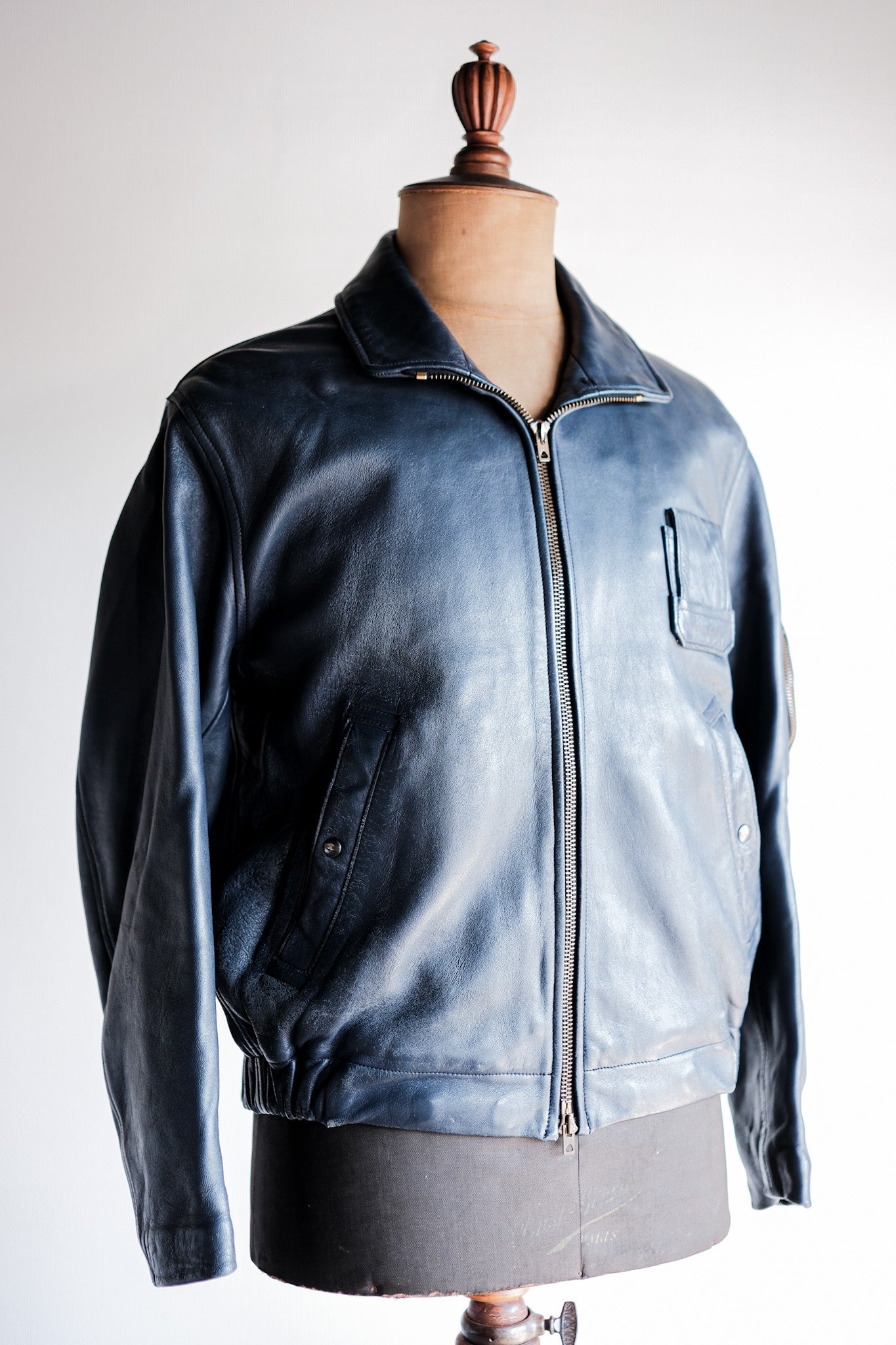 【~70's】French Air Force Pilot Leather Jacket Size.96M