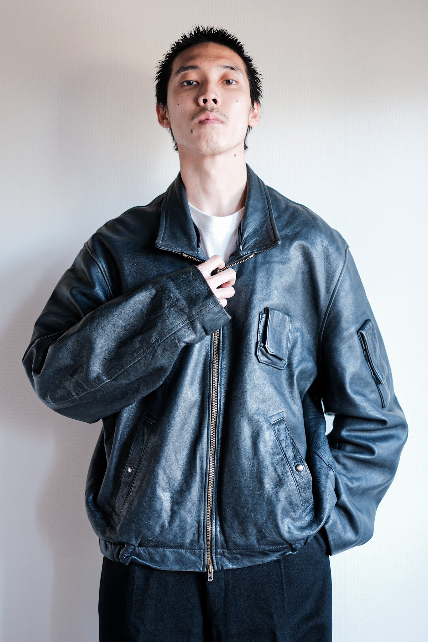 【~70's】French Air Force Pilot Leather Jacket Size.104L