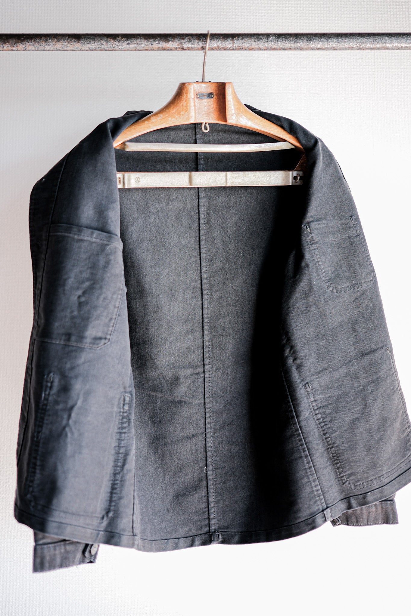 【~40's】French Vintage Black Moleskin Work Jacket "Unusual Pocket"