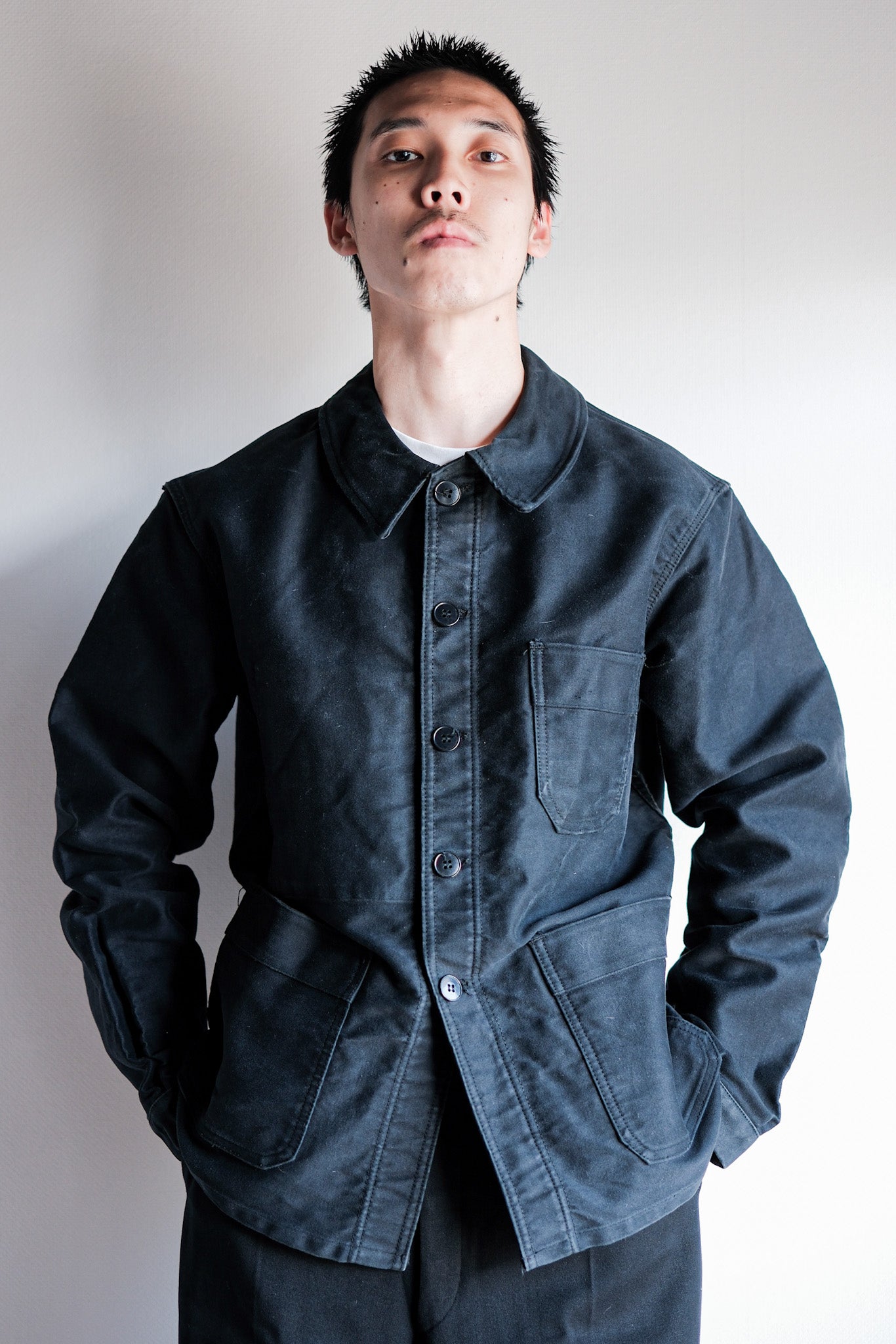 【~60's】French Vintage Black Moleskin Work Jacket "Le Mont St. Michel"