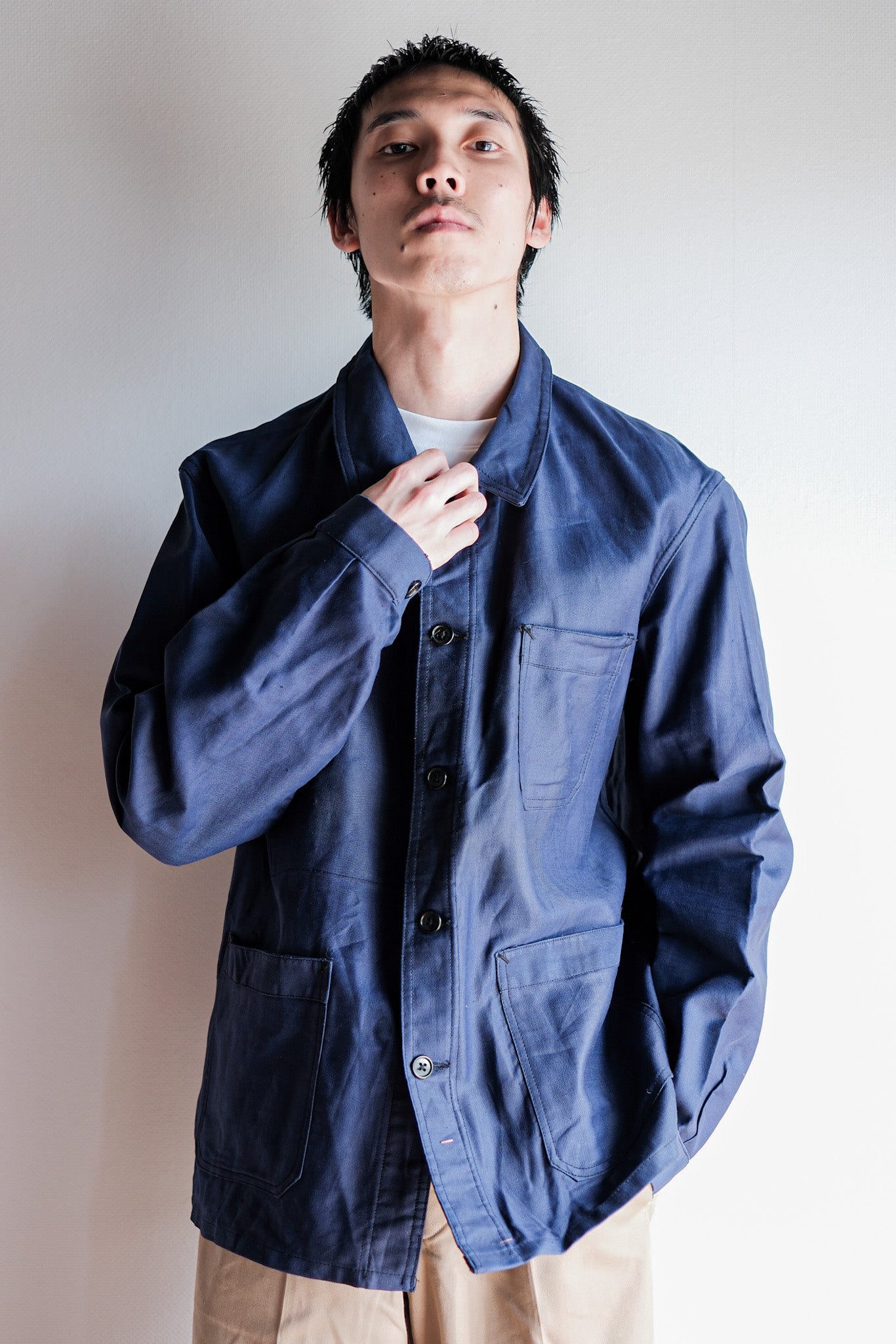 【~50's】French Vintage Blue Thin Twill Work Jacket "Vulcain" "Dead Stock"