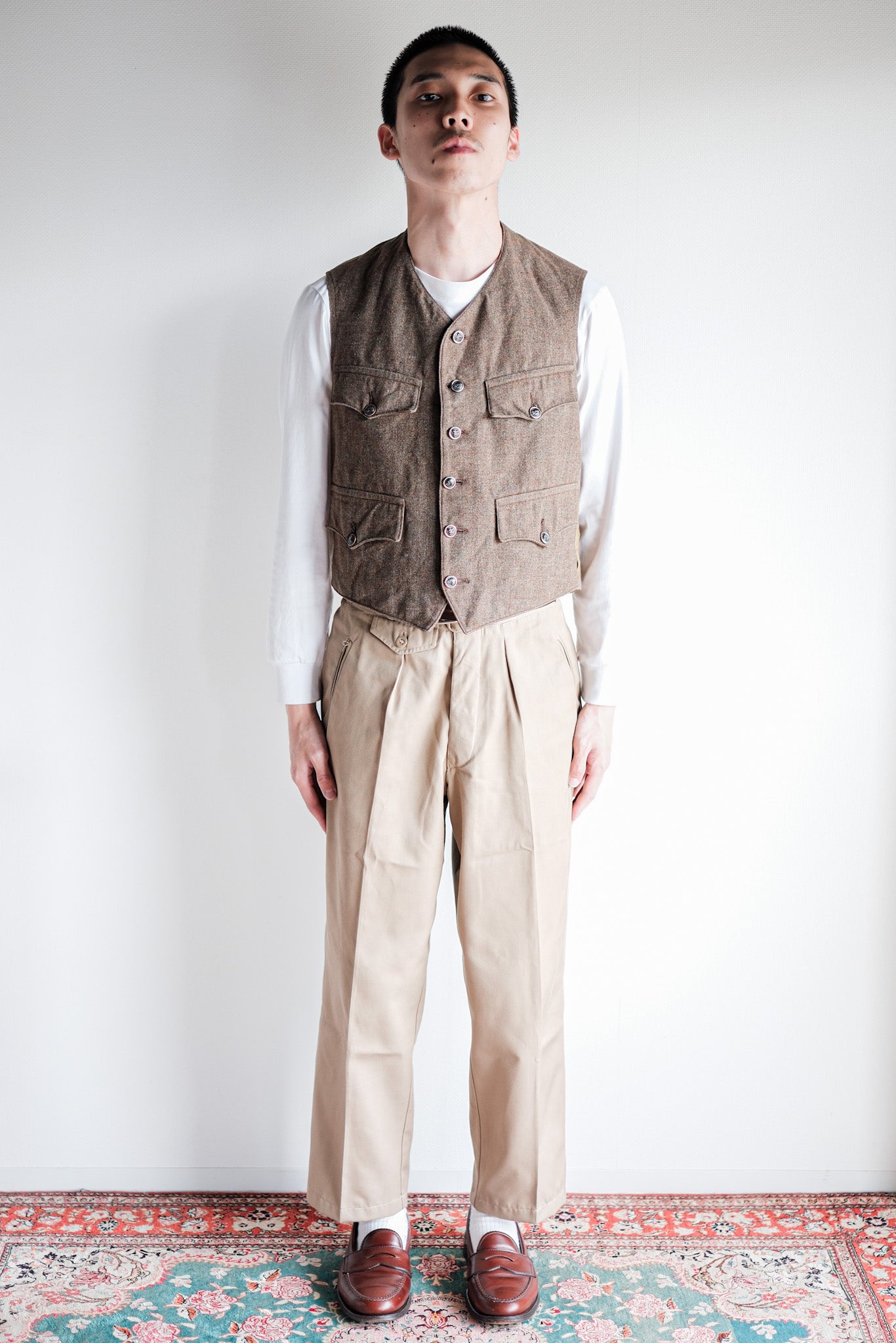 【~40's】French Vintage Brown Mix Wool Hunting Gilet