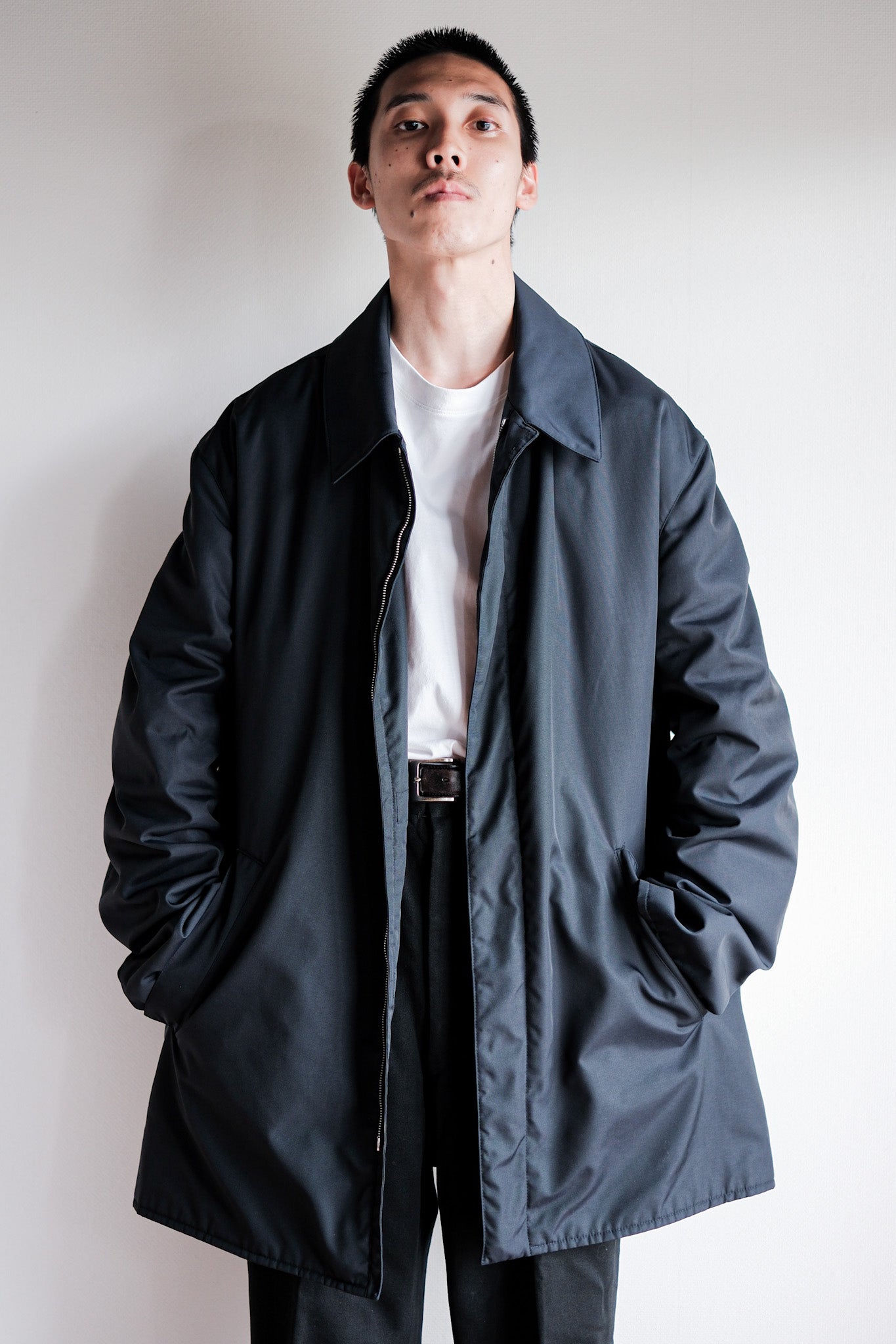 【~90's】Old Hermès Paris Navy Polyamide Harf Coat Size.56