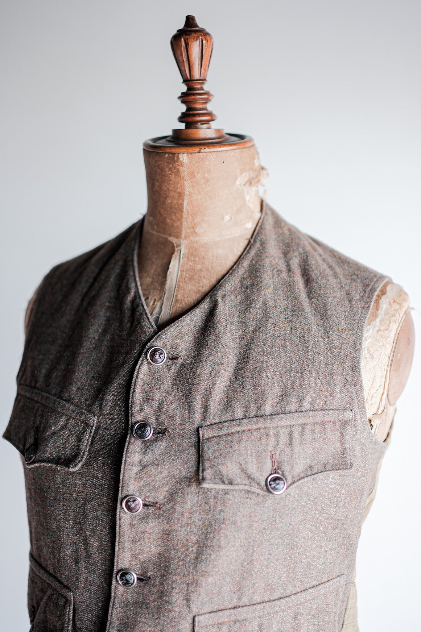 【~40's】French Vintage Brown Mix Wool Hunting Gilet