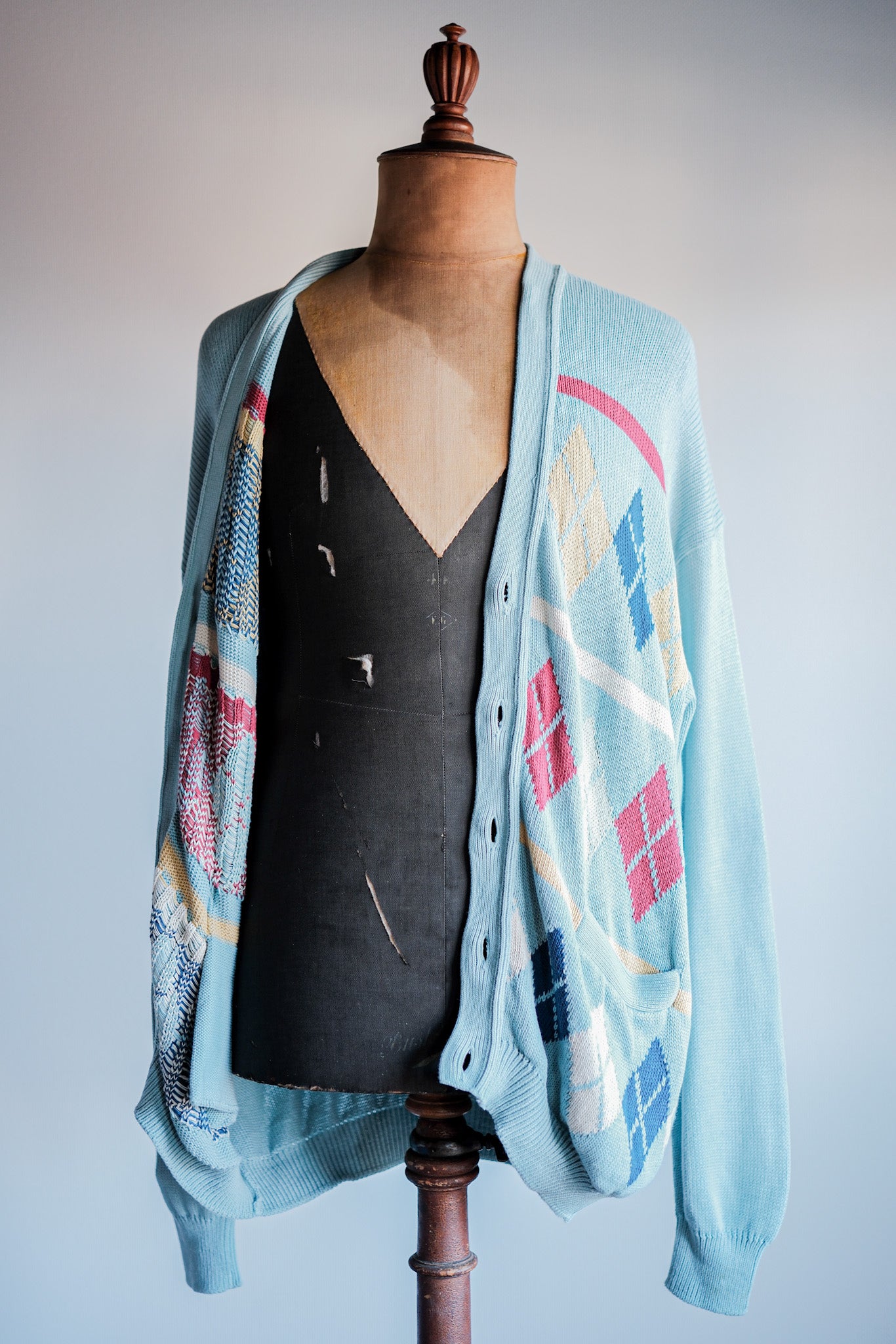 【~90's】Italian Vintage Cotton Argyle Cardigan