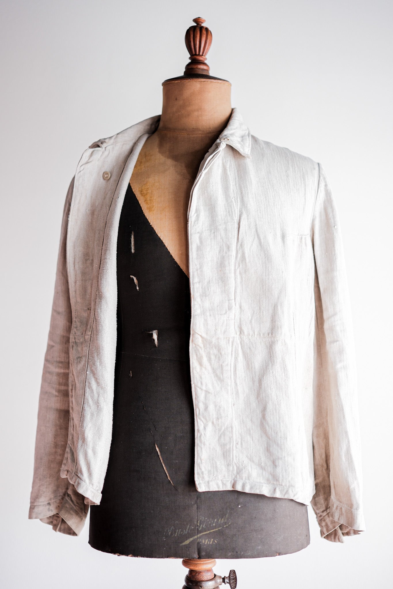 【~40's】German Air Force Drillich HBT Linen Jacket With Chin Strap "Luftwaffe"