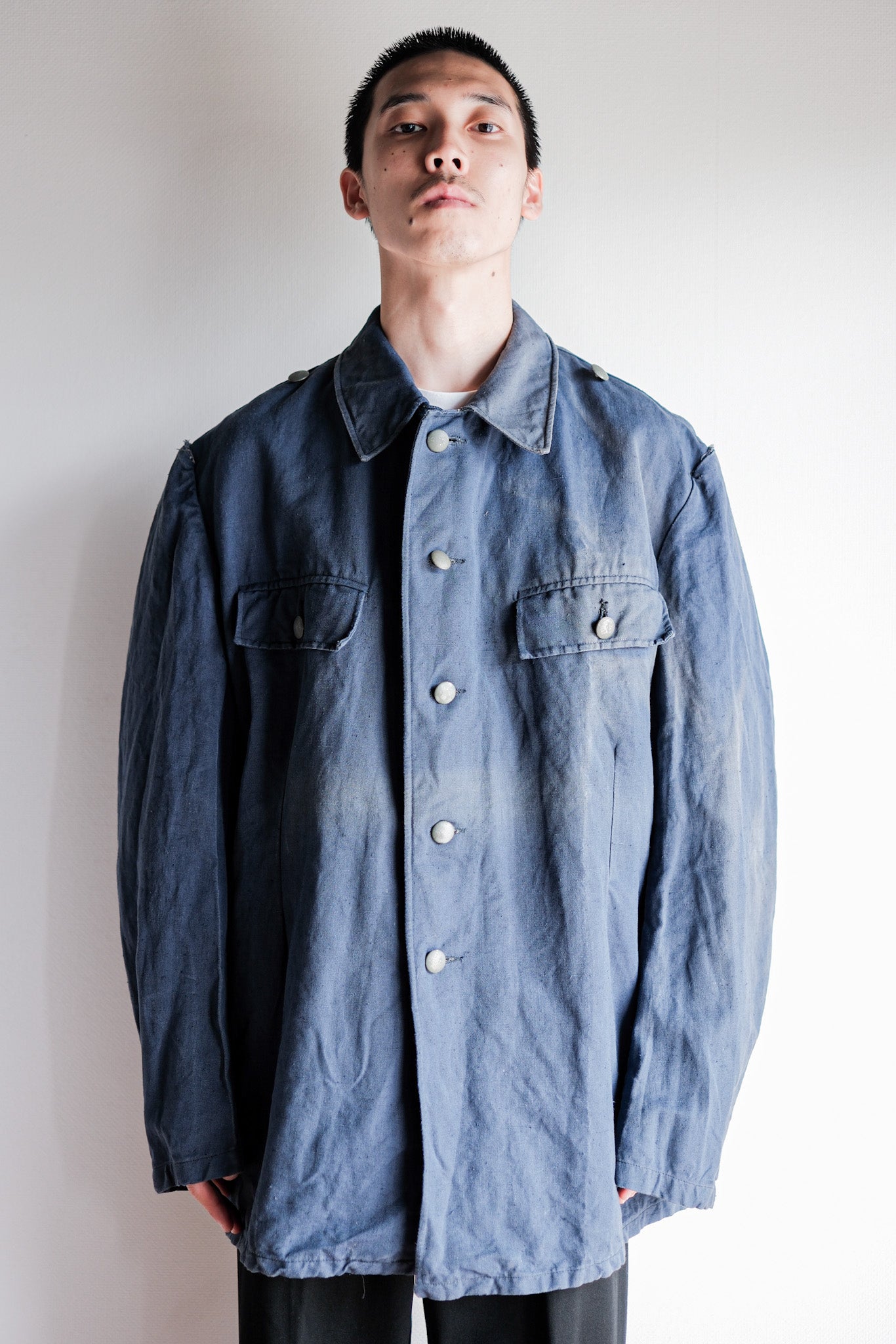【~40's】German Navy Drillich Indigo Cotton Jacket "Kriegsmarine"