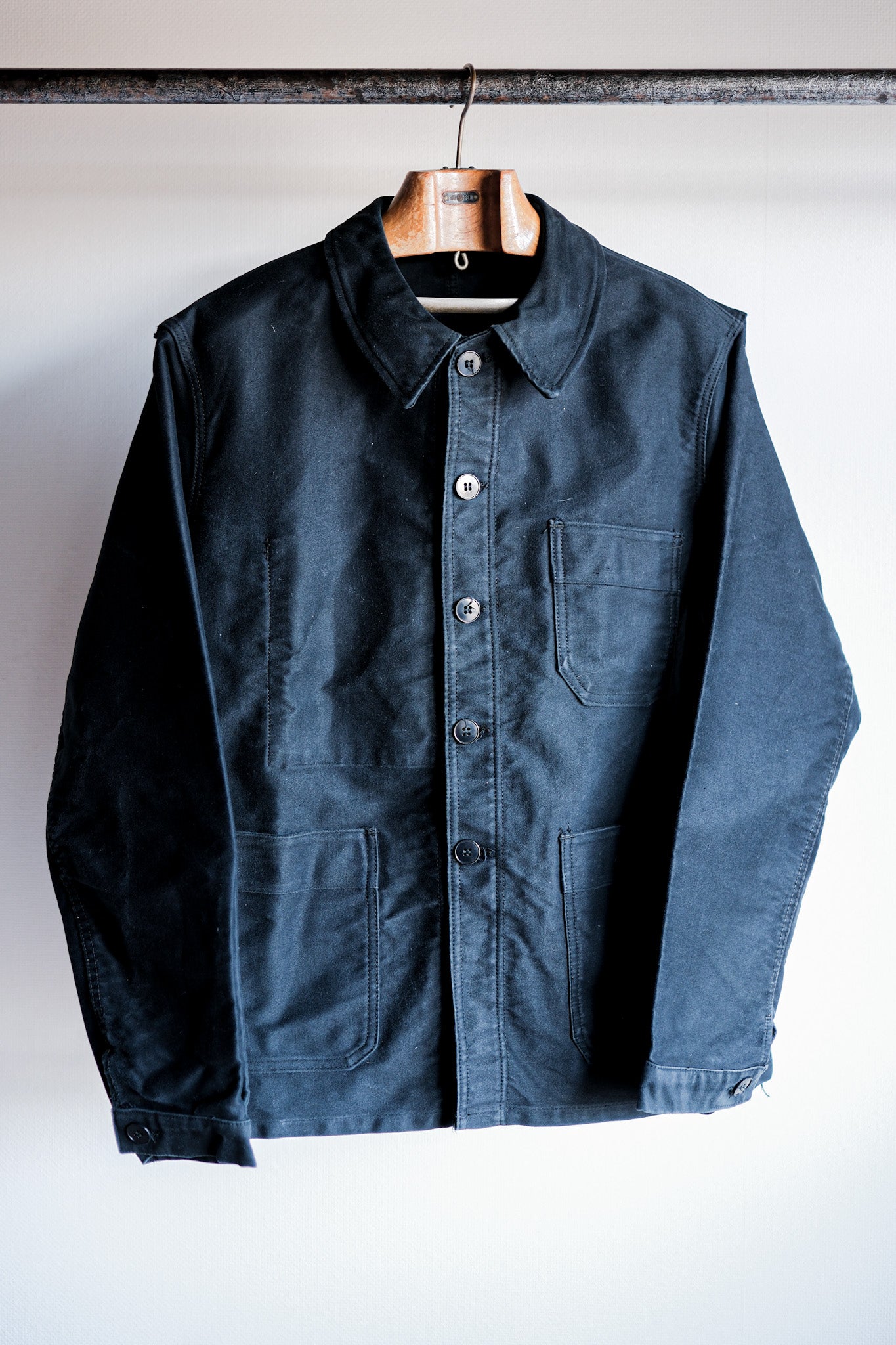 【~60's】French Vintage Black Moleskin Work Jacket "Le Mont St. Michel"