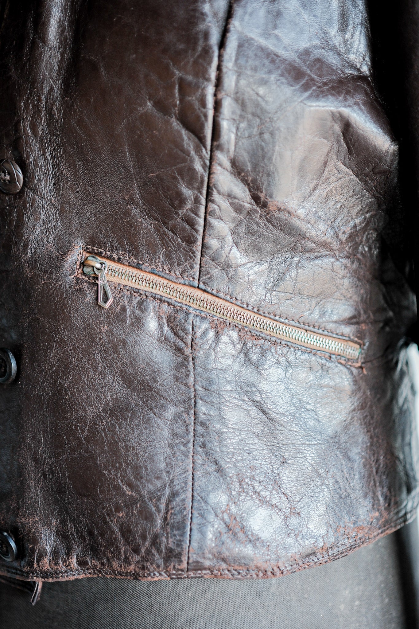 【~40's】German Vintage Double Breasted Motorcycle Leather Jacket