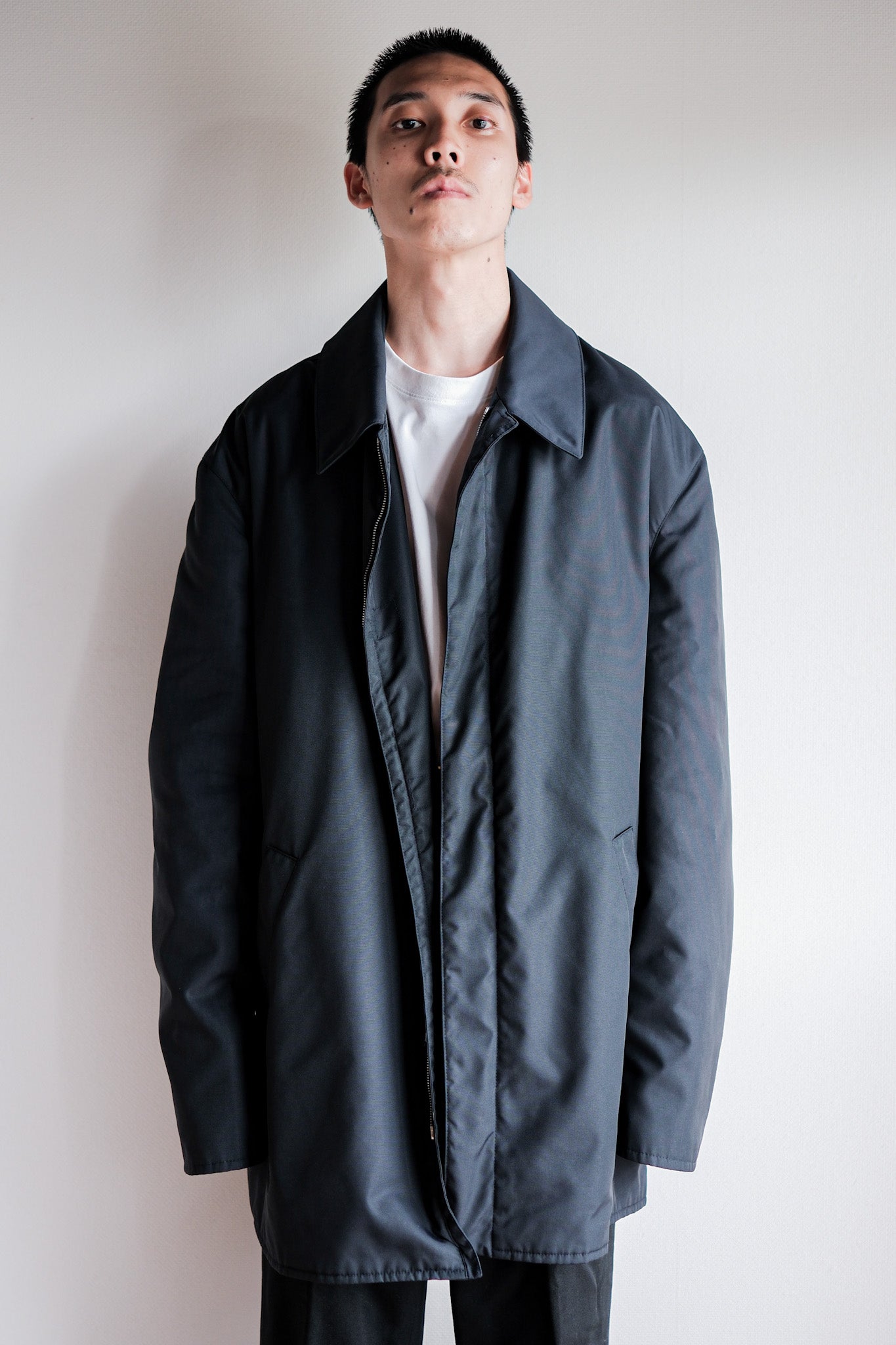 【~90's】Old Hermès Paris Navy Polyamide Harf Coat Size.56