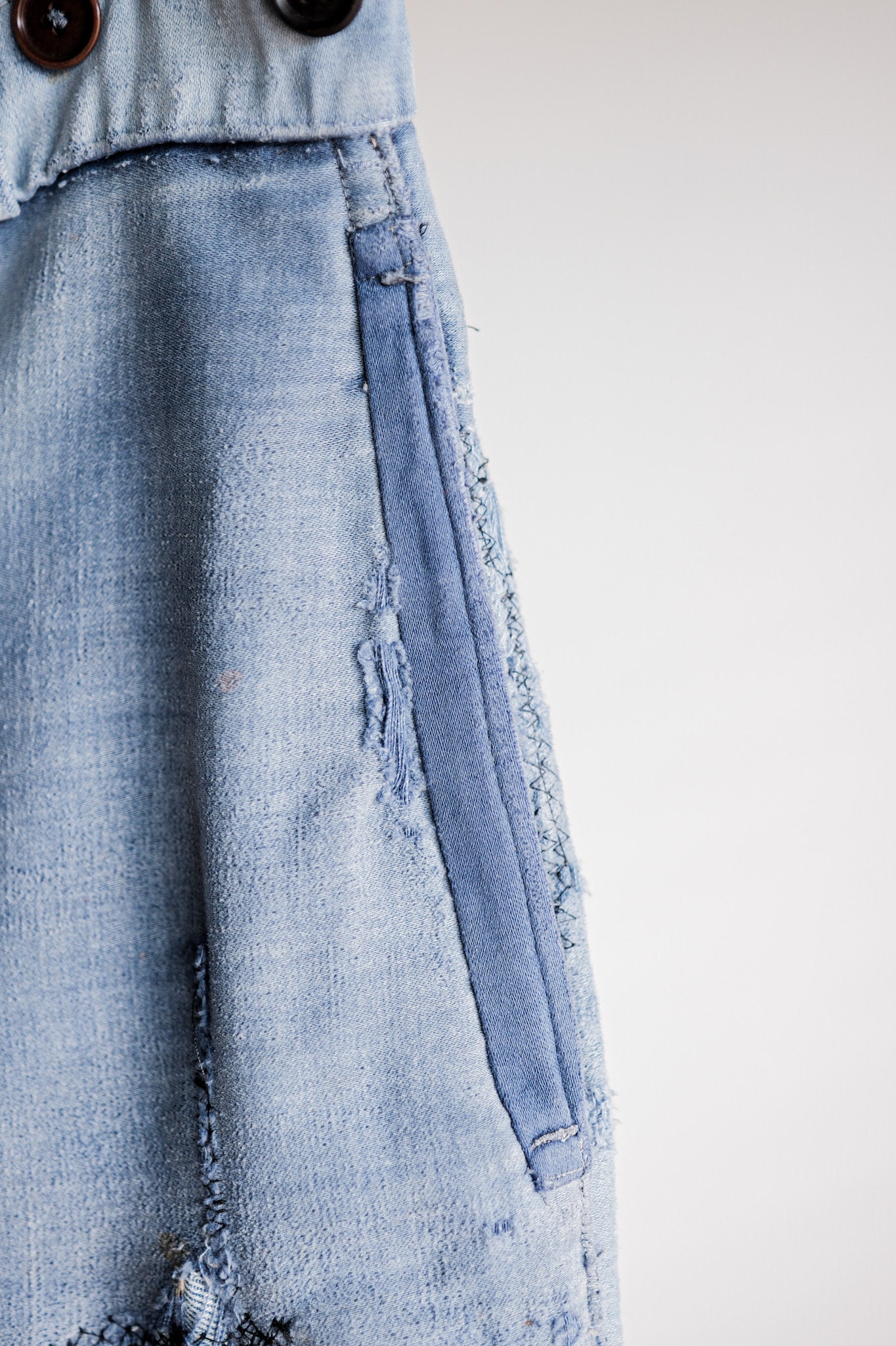 【~40's】French Vintage Blue Moleskin Work Pants "Patchwork" "Le Mont St. Michel"