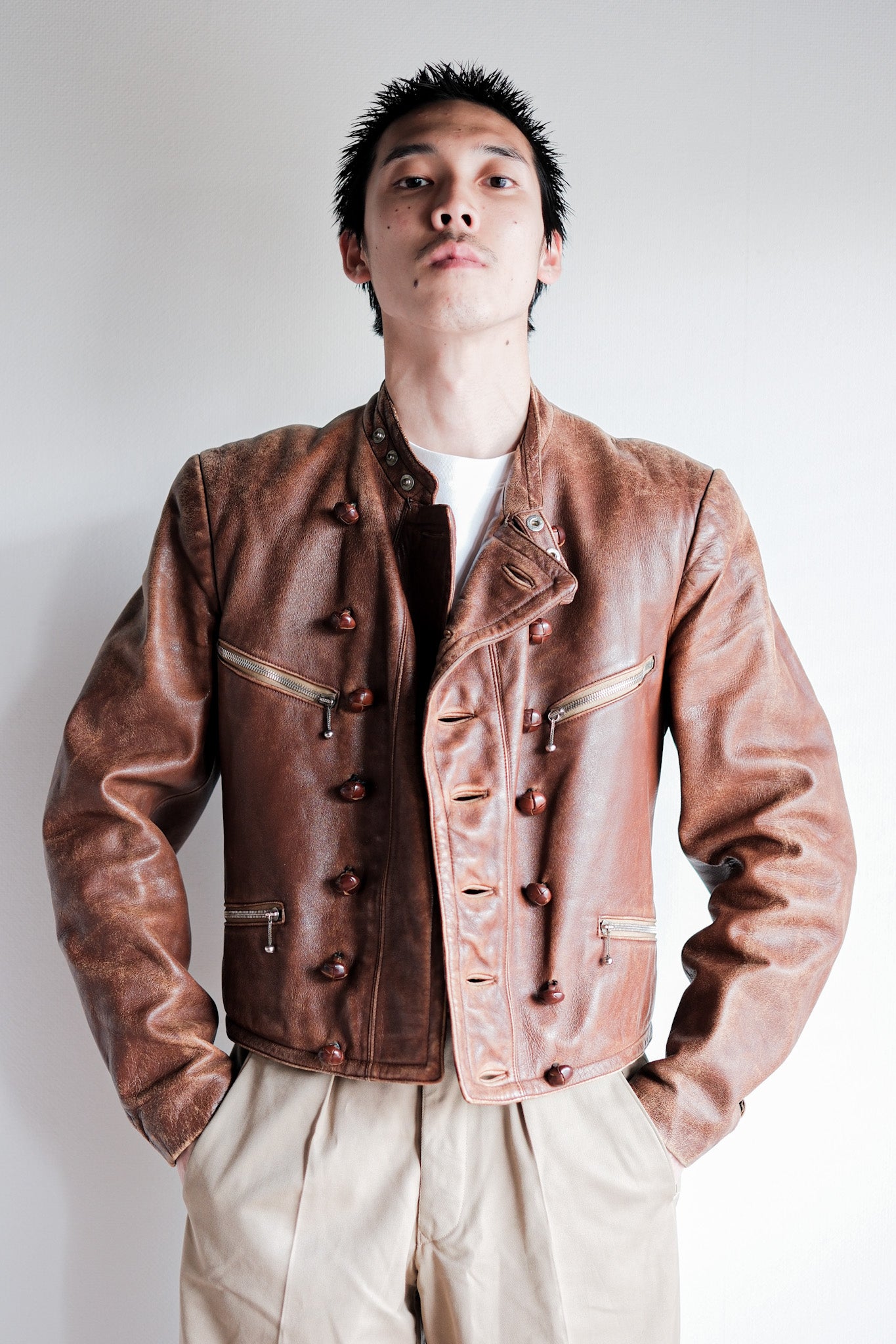 【~30's】German Vintage Double Breasted Motorcycle Leather Jacket