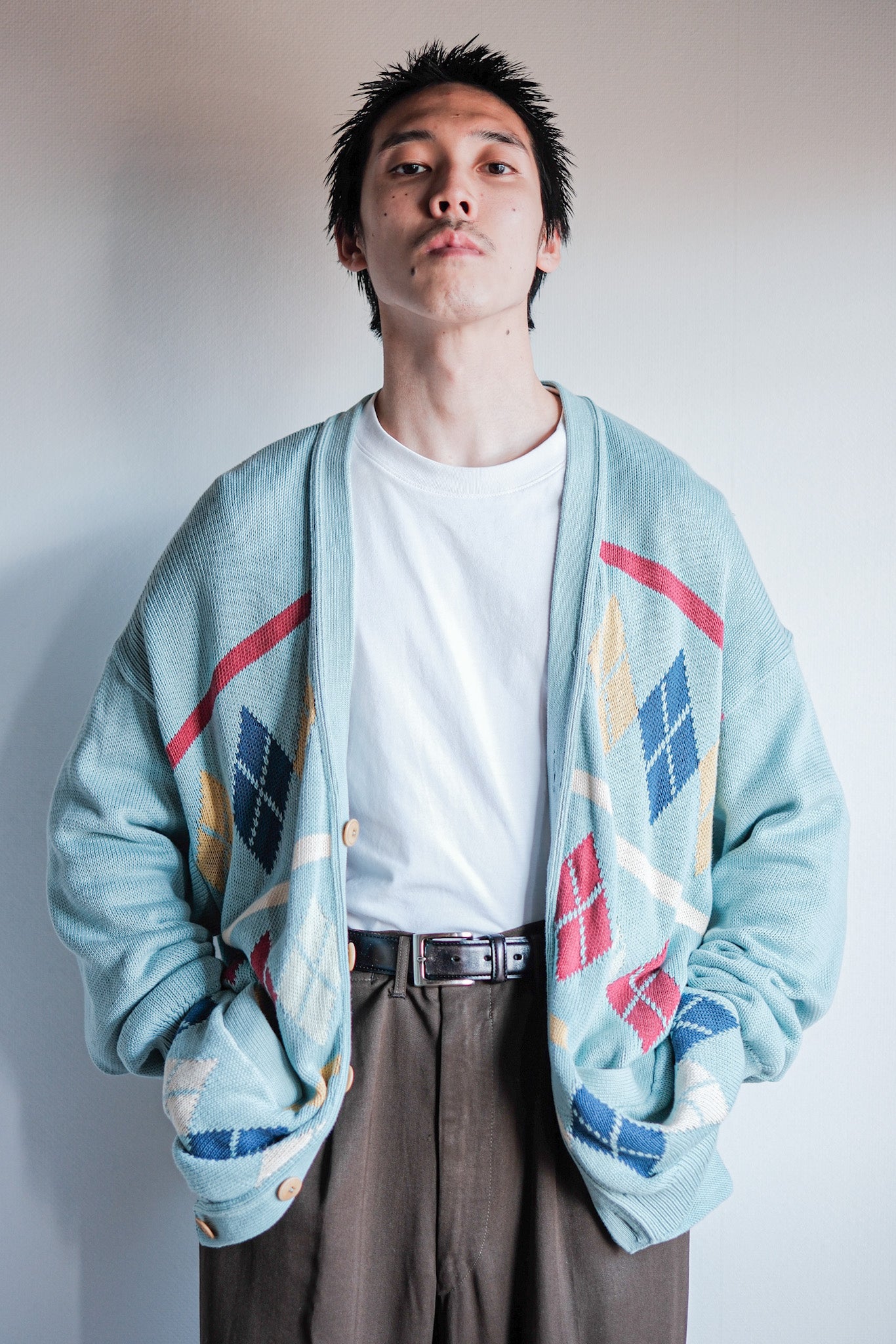【~90's】Italian Vintage Cotton Argyle Cardigan