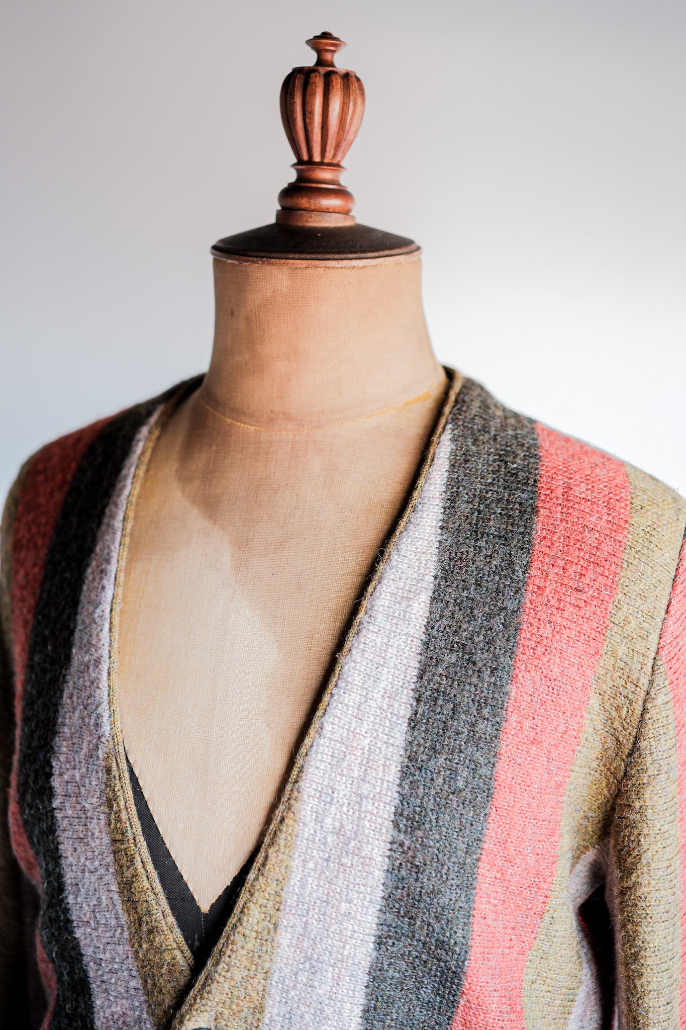 【~80's】Italian Vintage Wool Mix Multi Striped Cardigan