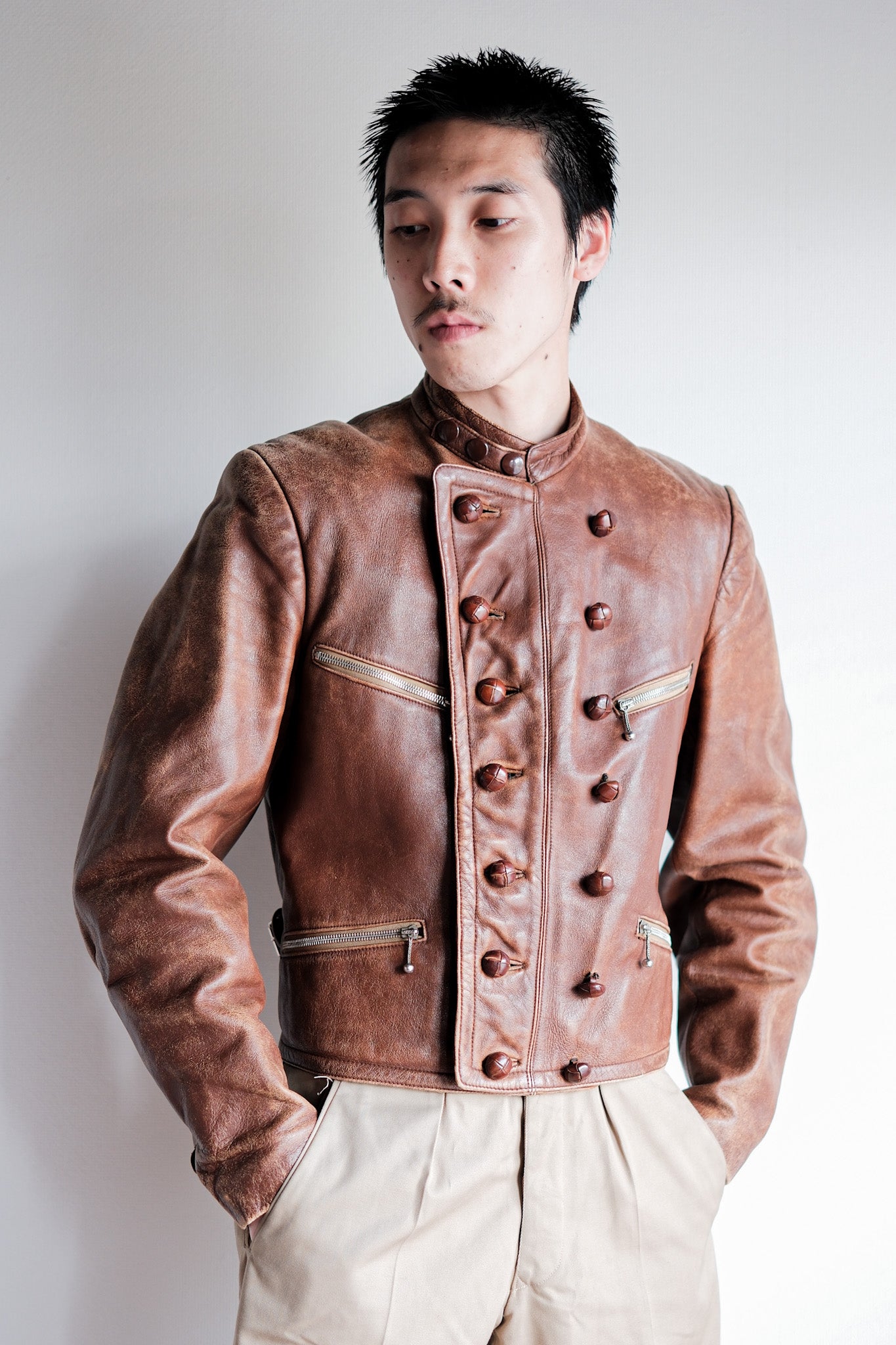 【~30's】German Vintage Double Breasted Motorcycle Leather Jacket