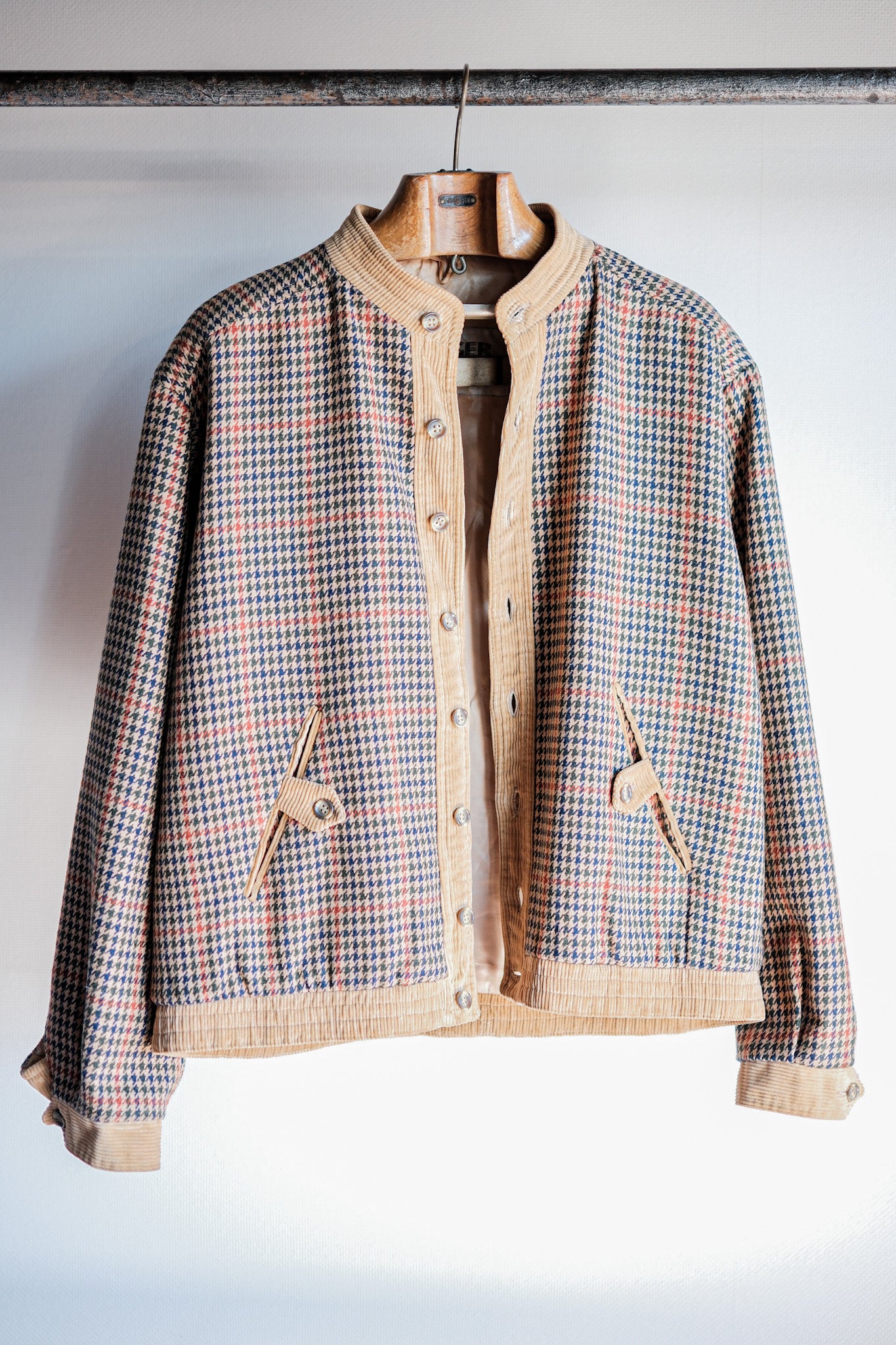 【~70's】British Vintage Houndstooth Wool Mix Jacket Size.38R "JAEGER"