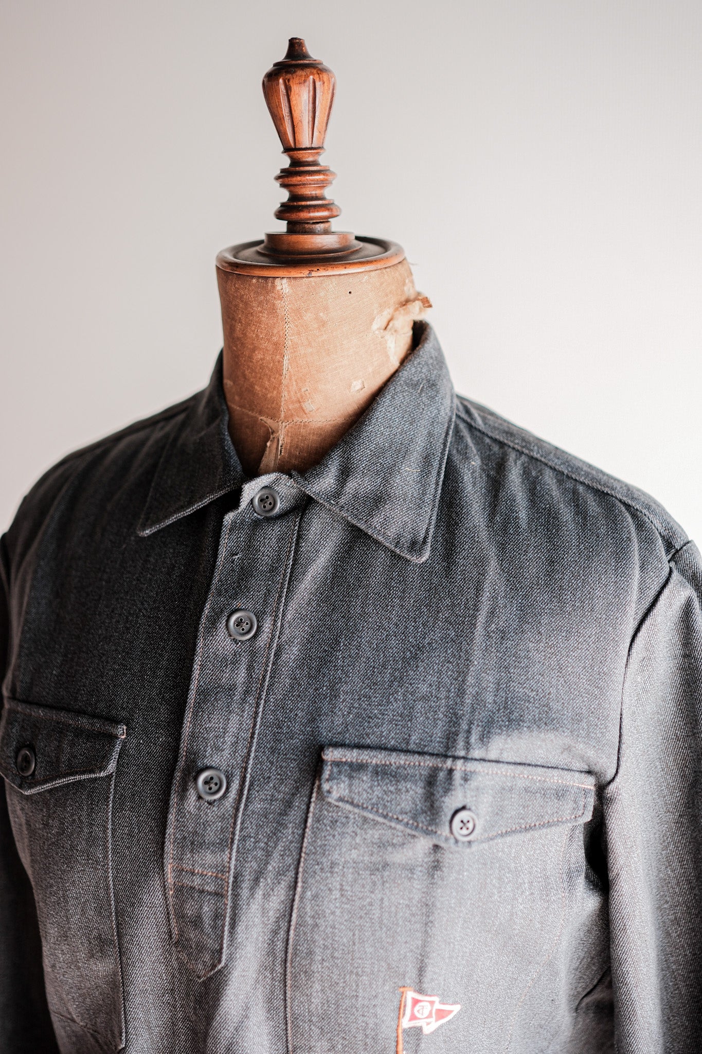 【~50's】Europe Vintage Salt & Pepper Cotton Smock "Dead Stock"